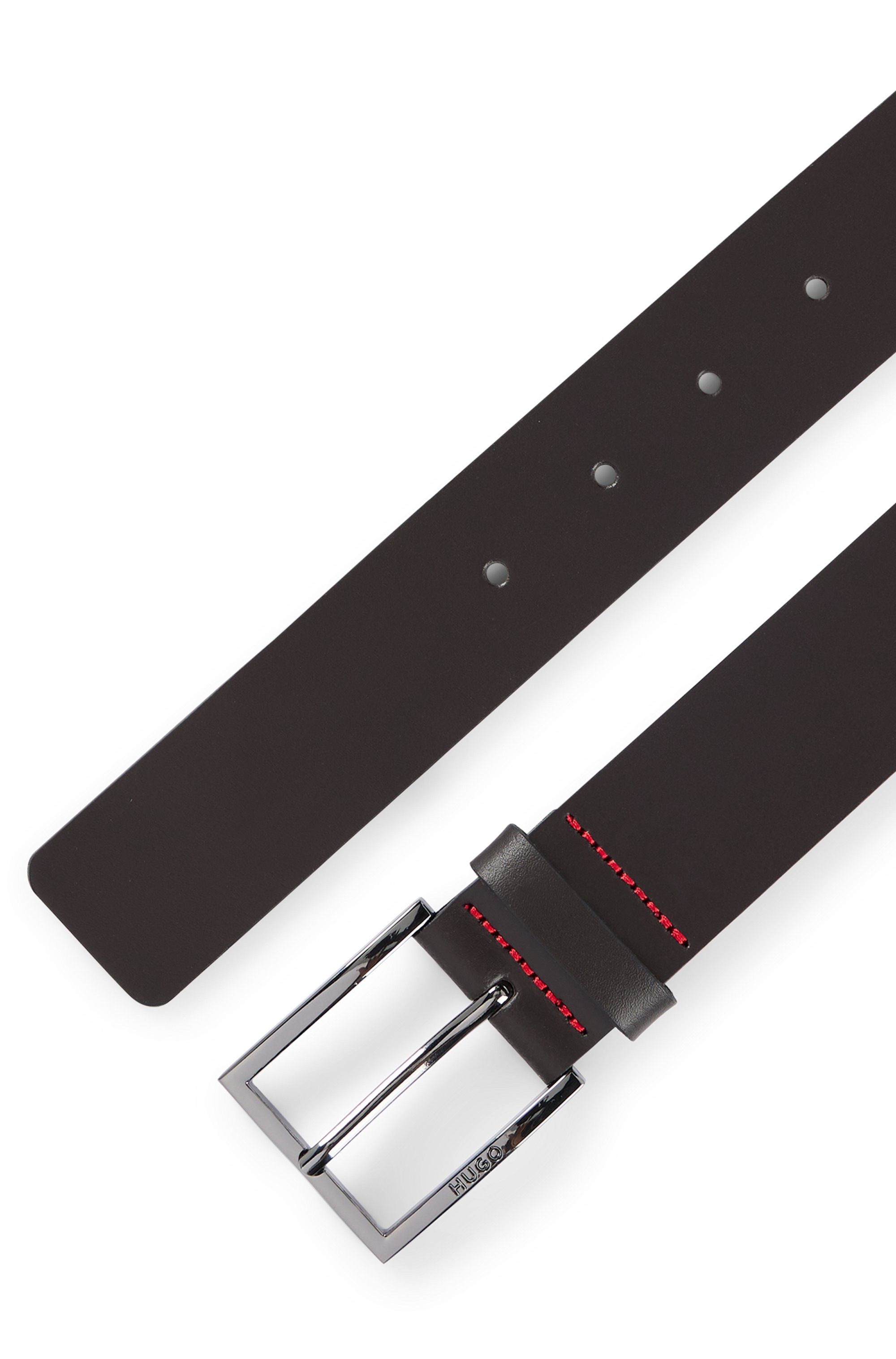 HUGO Leren riem Geek_Sz35 met contrasterende naden en subtiele metalen sluiting