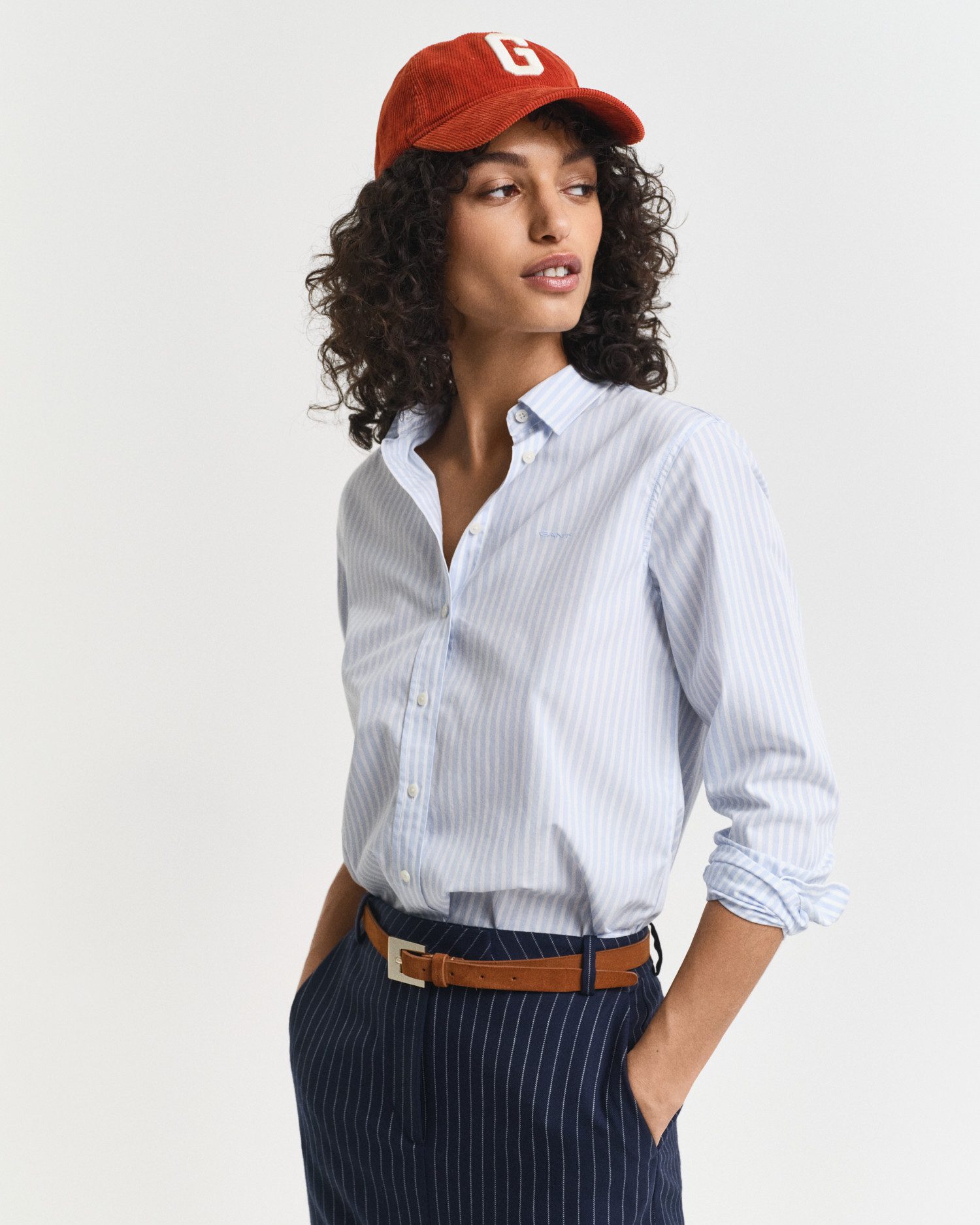 Gant Overhemdblouse REG POPLIN STRIPED SHIRT met een klein geborduurd logo op de borst