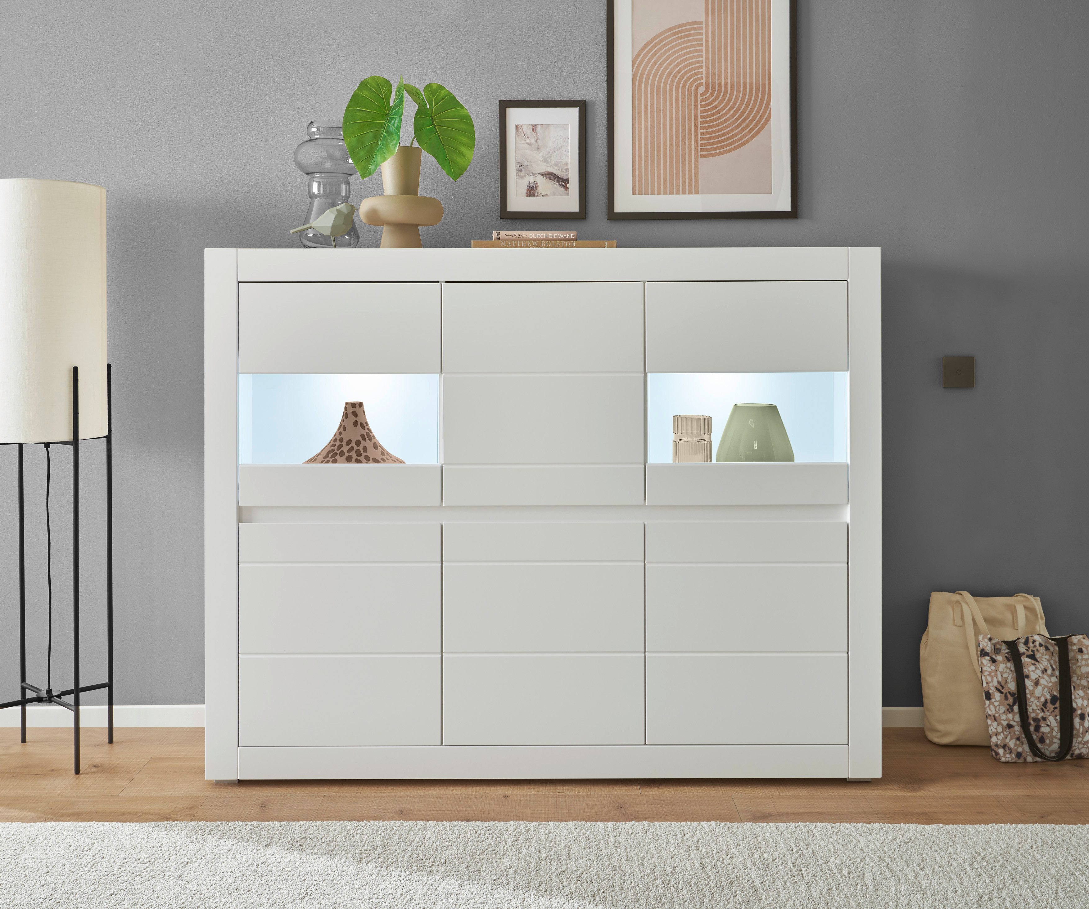 INOSIGN Highboard Chester, moderne ladekast, Kast met opbergruimte, Sideboard in Mat Wit (1 stuk)
