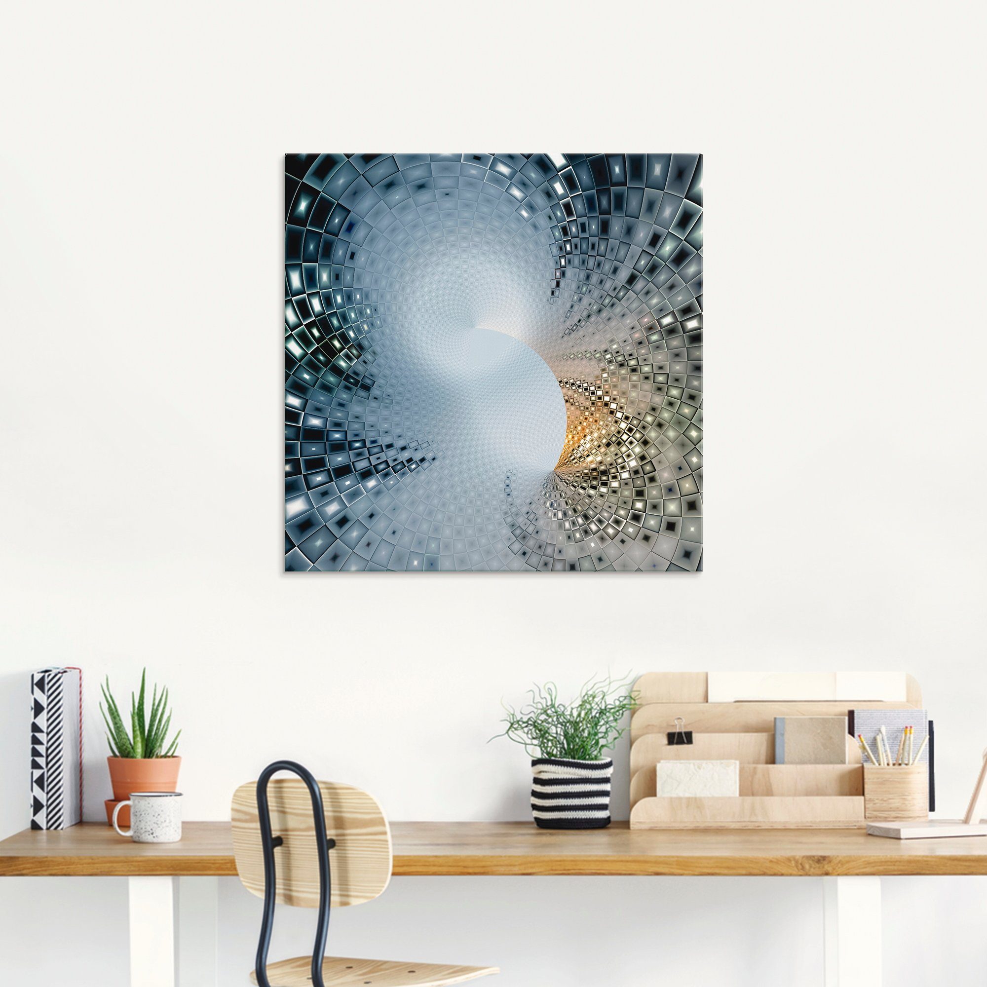 Artland Print op glas Abstract in blauw & goudkleur