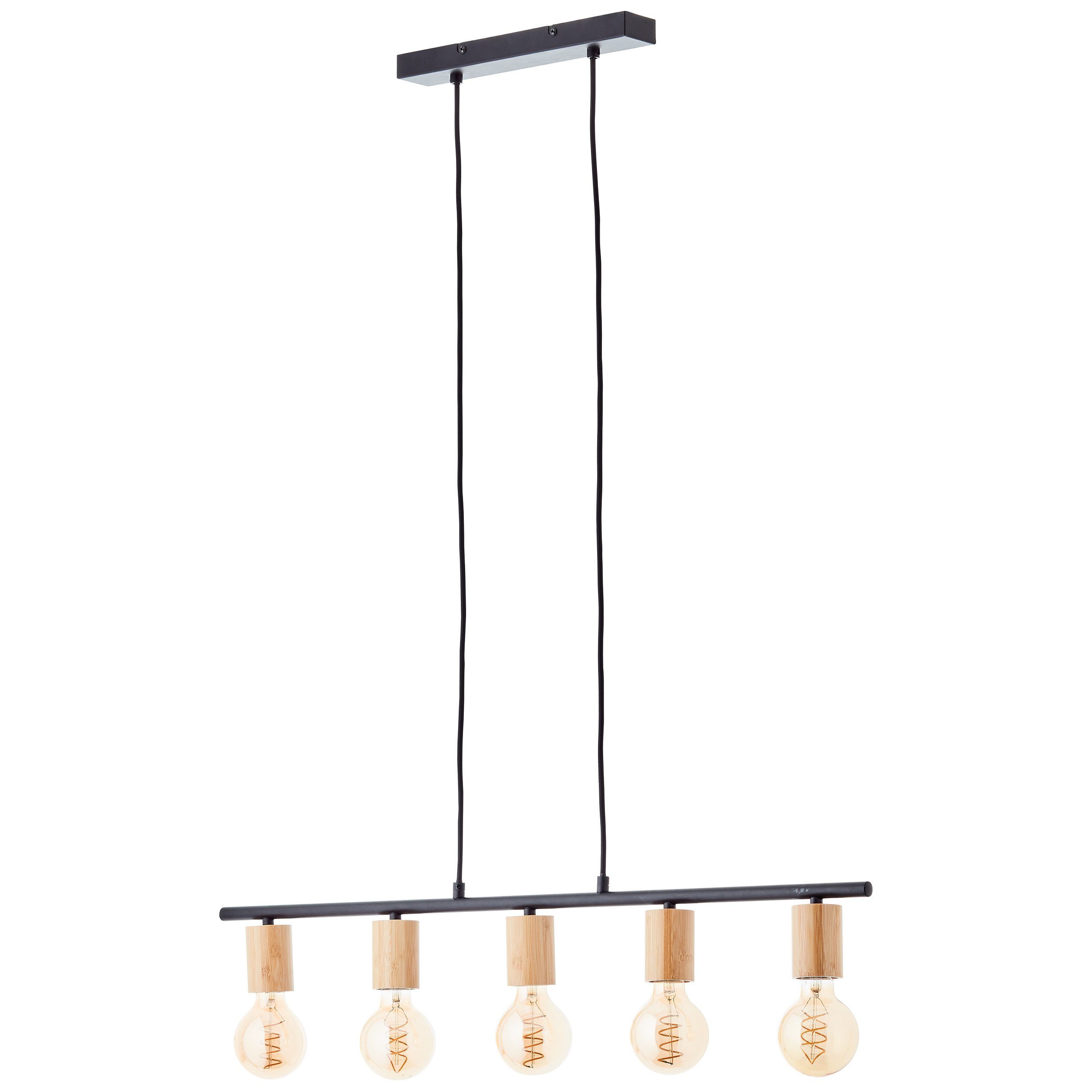 Brilliant Leuchten Hanglamp KERRY 113 x 80 x 5 cm, 5 x e27, inkortbaar, metaal/bamboe, zwart/natuur (1 stuk)