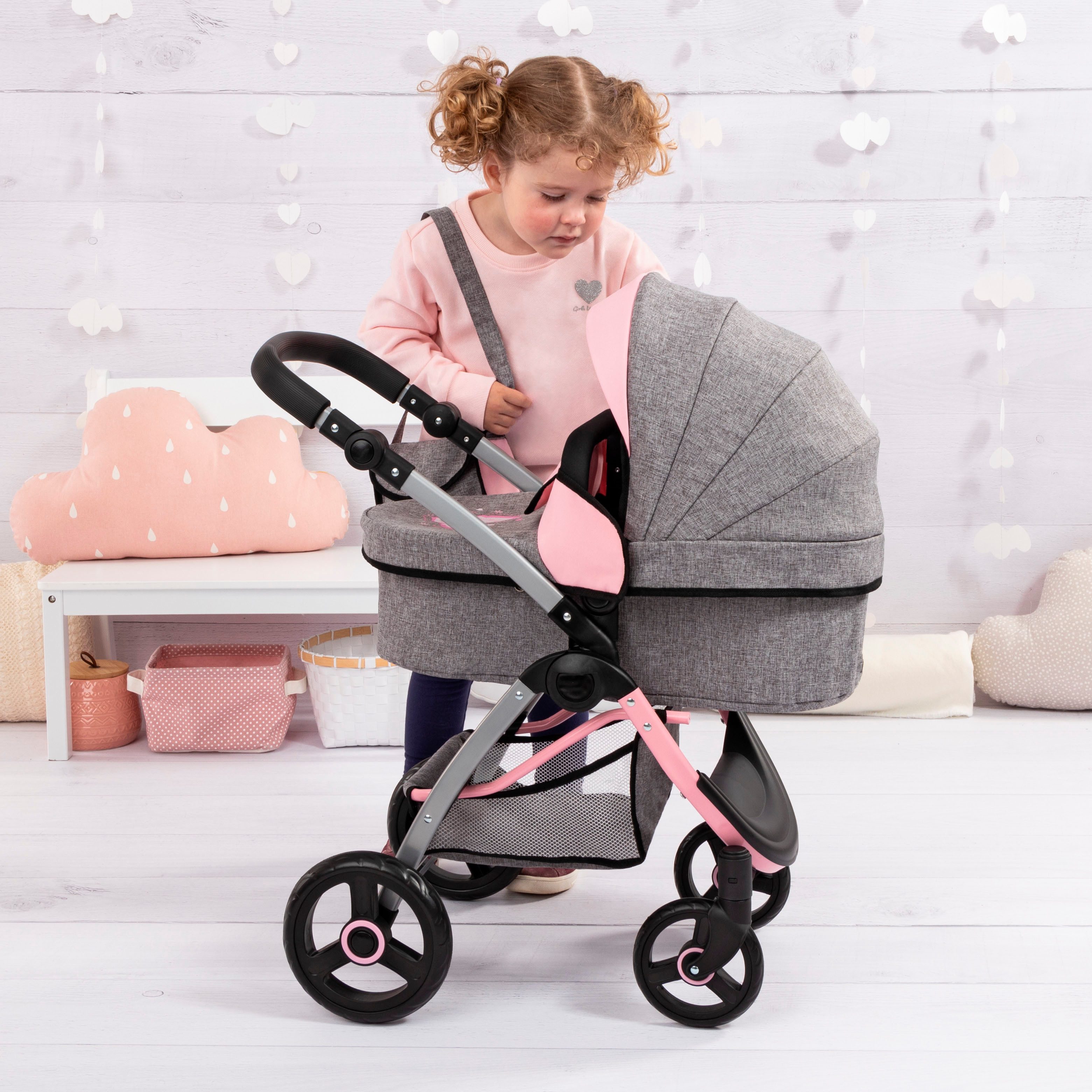 Bayer Combi-poppenwagen City Max grijs/roze