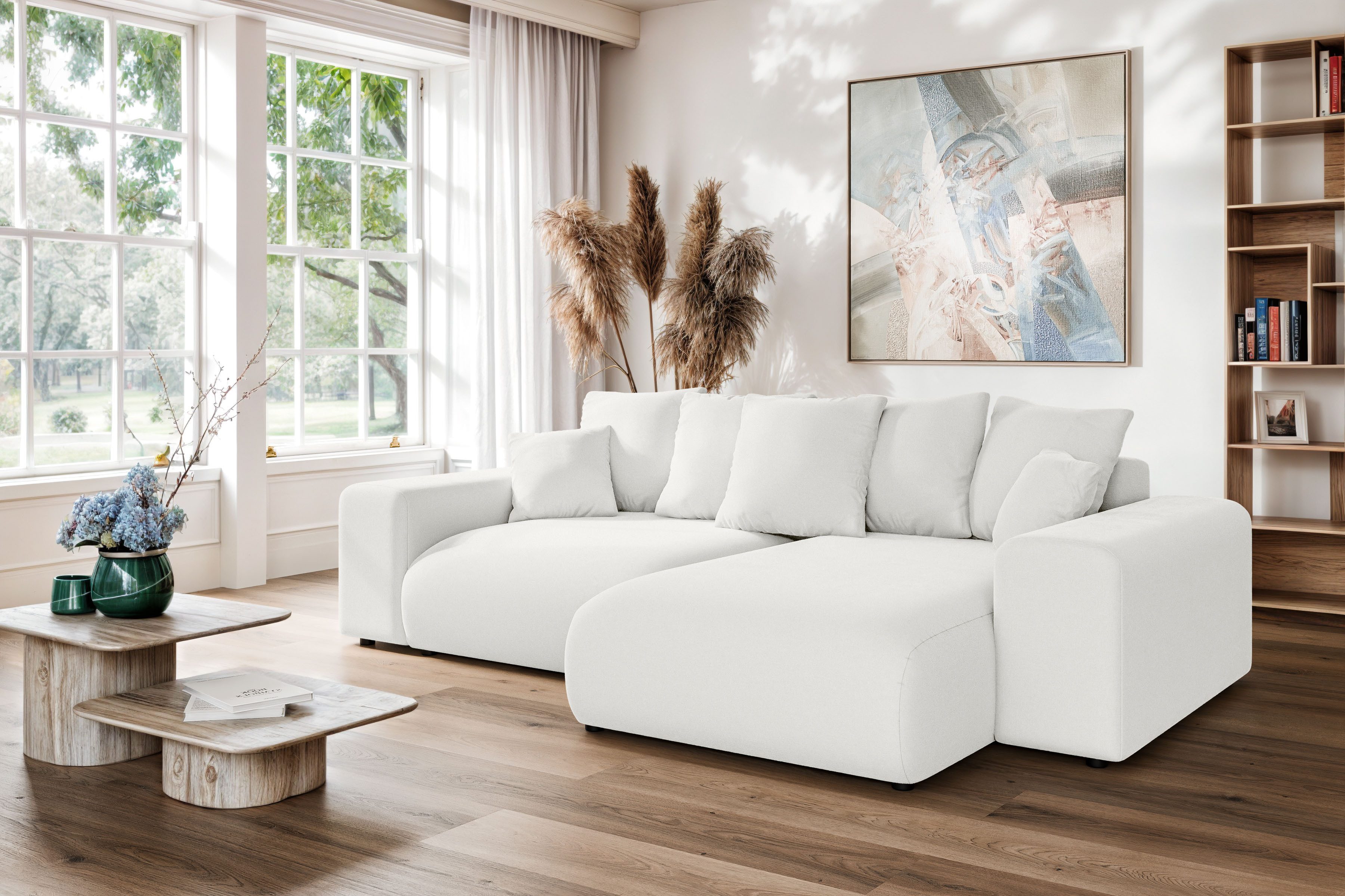 INOSIGN Hoekbank LAKESIDE met bedfunctie en bedlade, B/D/H 257/166/84 cm L-vorm, recamiere aan beide zijden monteerbaar, golfondersteuning
