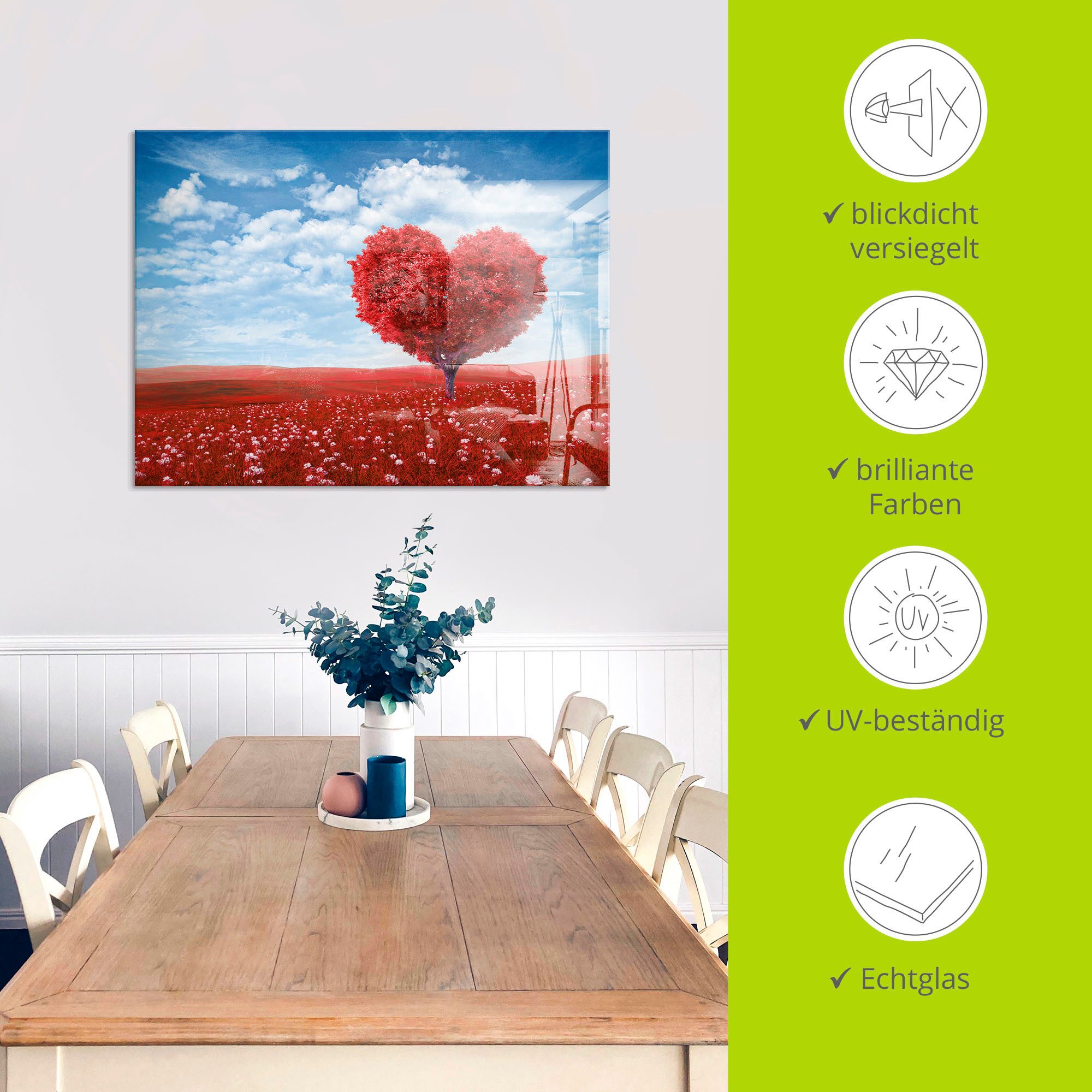 Artland Print op glas Boom in de vorm van een hart