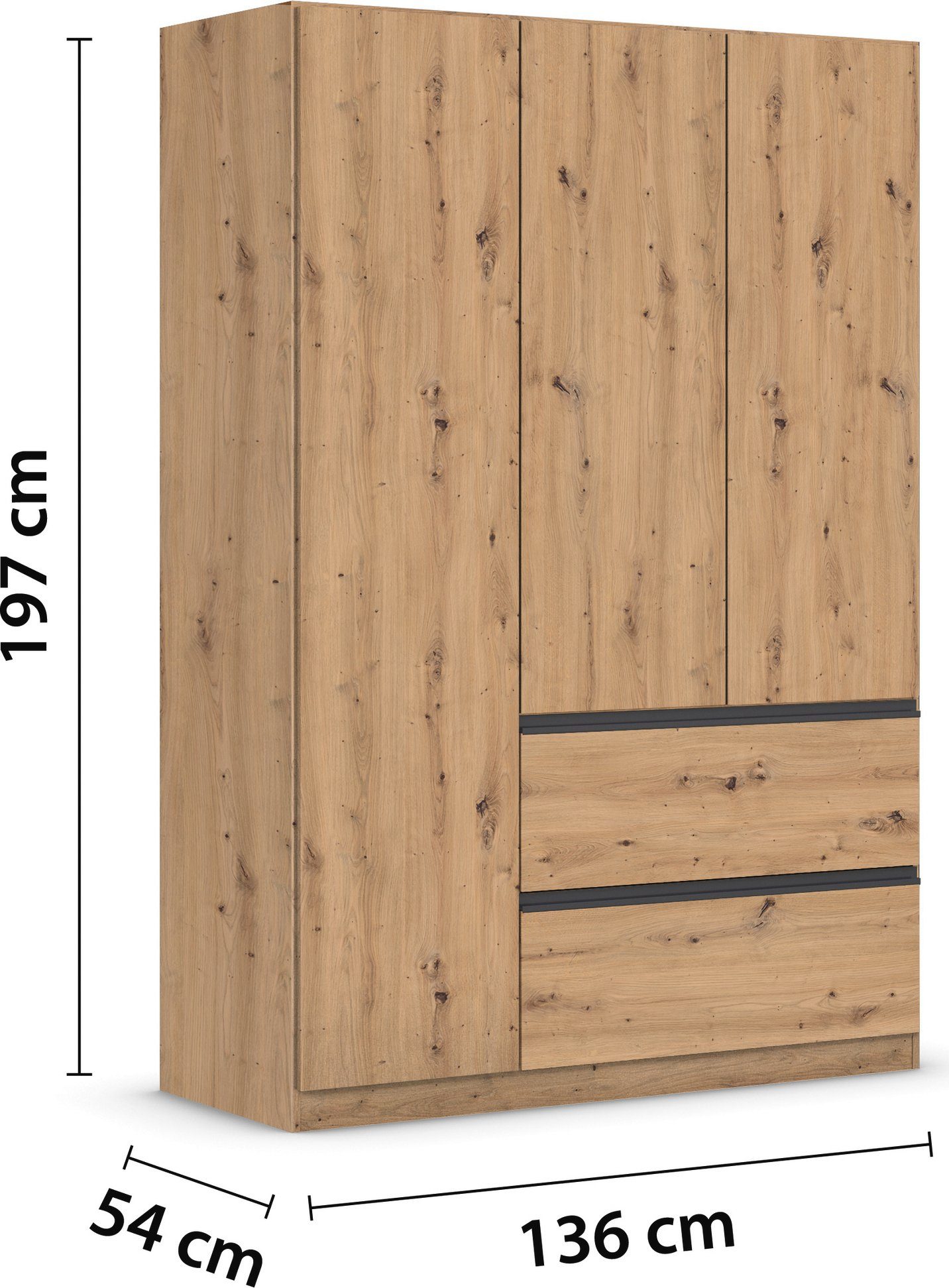 rauch Draaideurkast Kledingkast Kast Garderobe Wasmand COSTA in 3 Breedtes veel ruimte, greeploze front en push-to-open functie made in germany