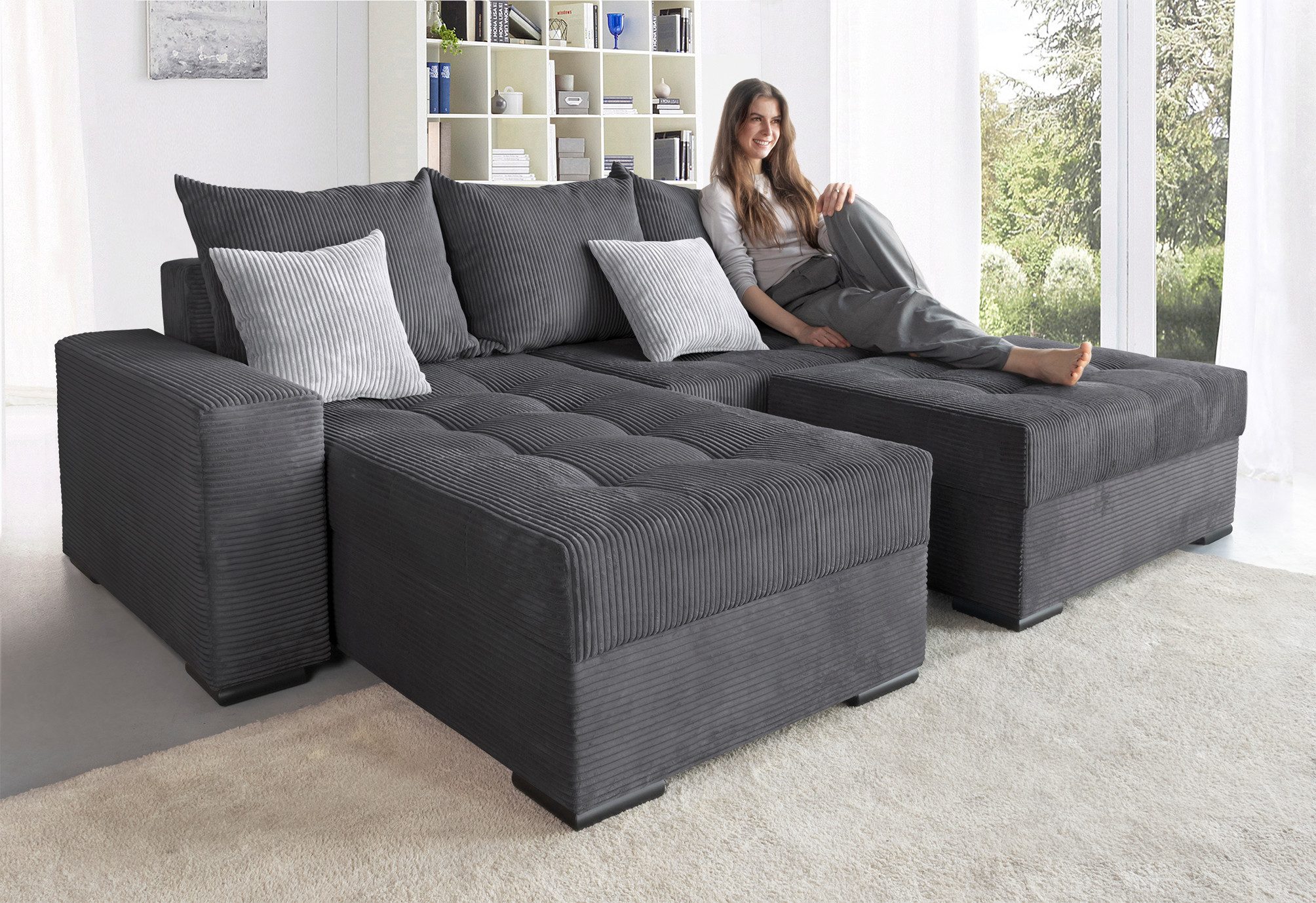 COLLECTION AB Hoekbank Josy L-vorm, breedte 214 cm, met 3 grote rugkussens