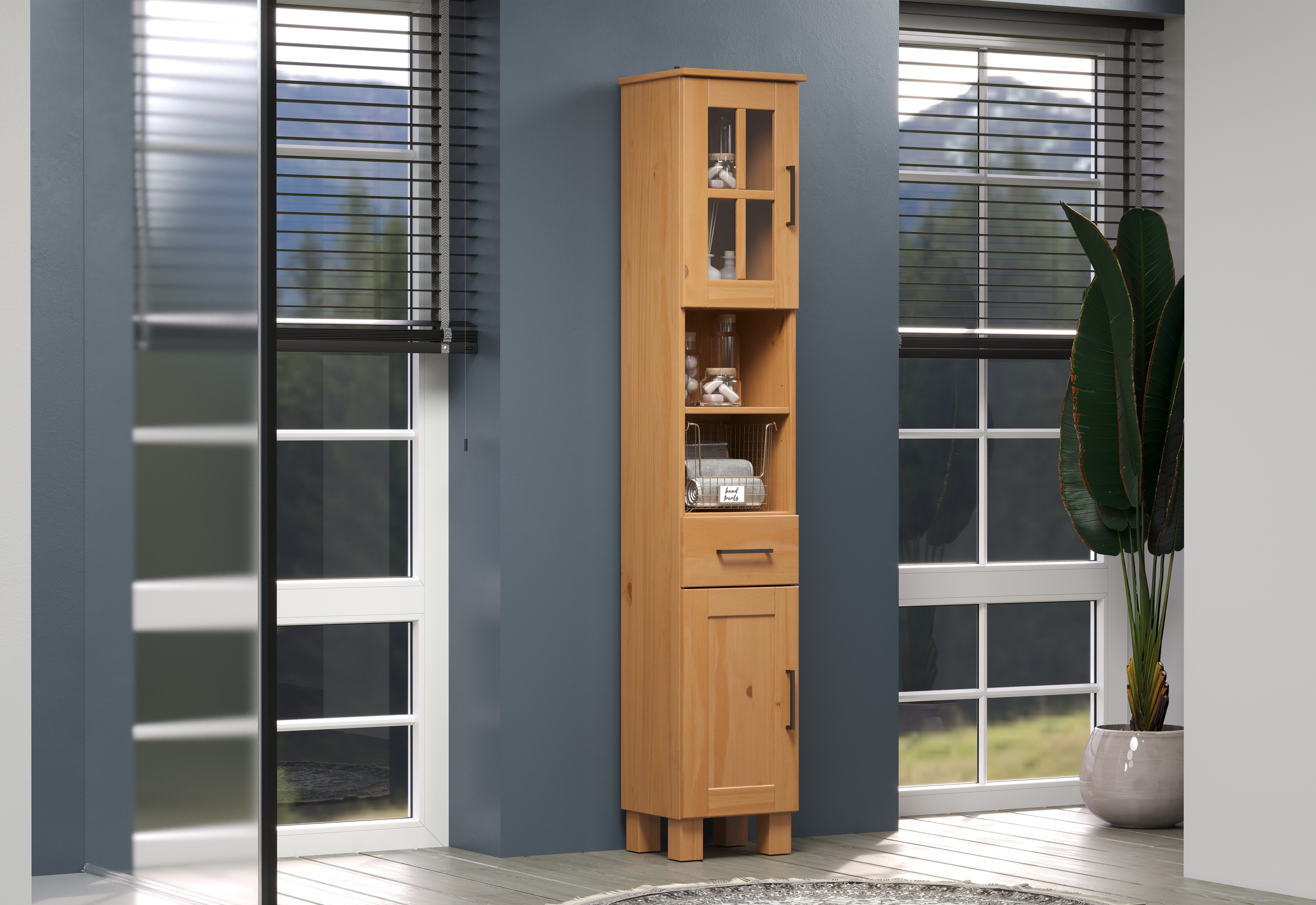 welltime Hoge kast Ulea Badkast van massief hout met lade - afmetingen (B/D/H) 33/30/180 cm (1 stuk)