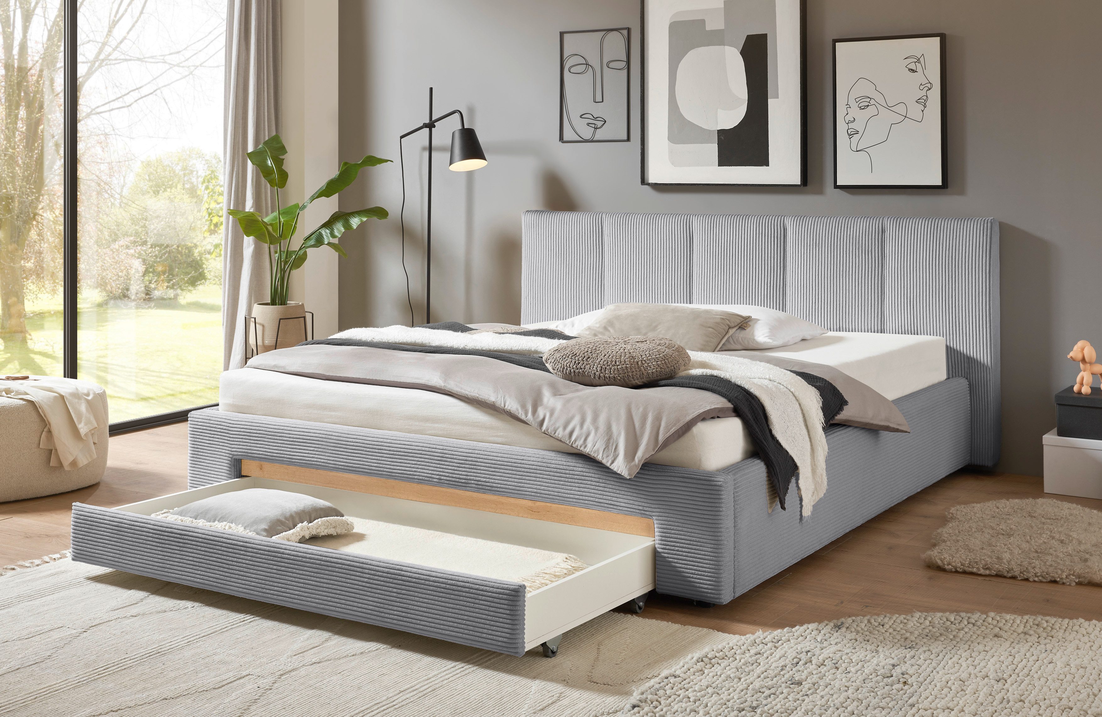 INOSIGN Gestoffeerd bed CiTY/GiRON, bedframe met bedlade, gestoffeerd opbergbed met hondenbed of opberglade, bekleding van corduroy of linnenlook