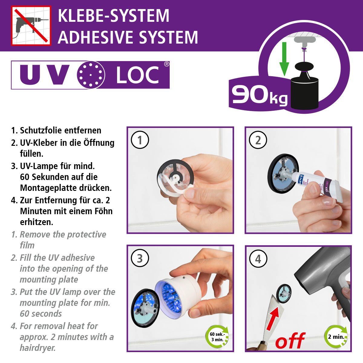 WENKO Handdoekstang UV-Loc® Udine bevestigen zonder boren