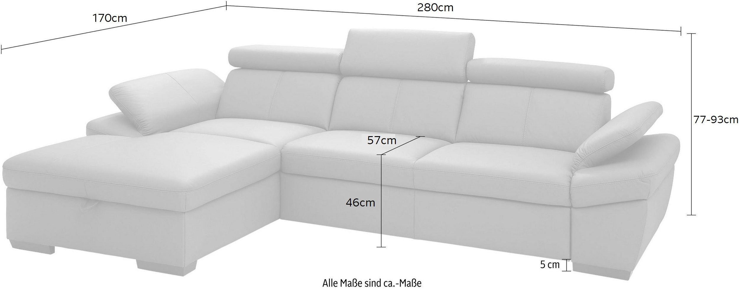 exxpo - sofa fashion Hoekbank Salerno, klassieke moderne functionele bank, hoog zitcomfort, L-vorm inclusief verstelbare hoofdsteun en armleuning, naar keuze met slaapfunctie