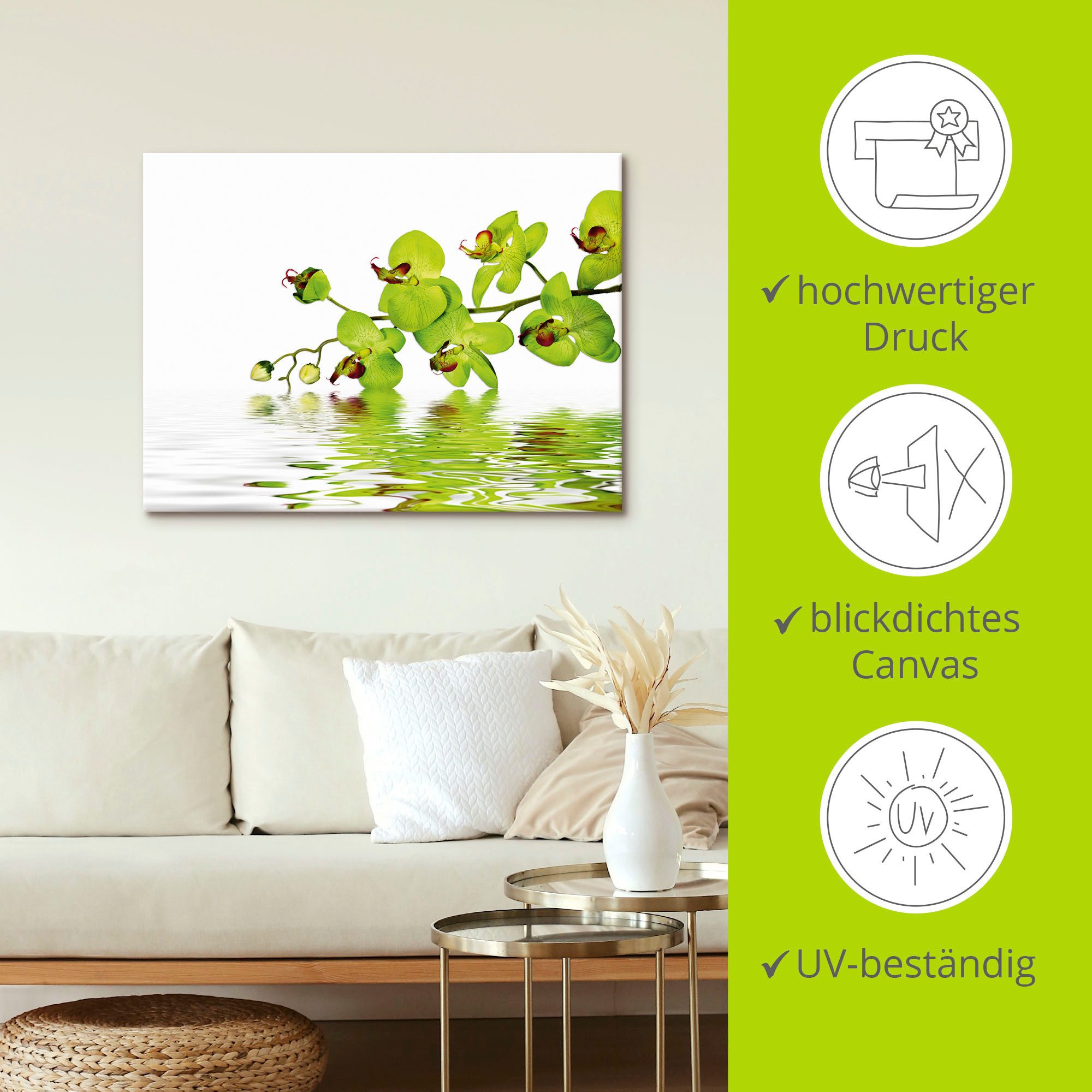 Artland Artprint Mooie orchidee met groene achtergrond als artprint op linnen, muursticker in verschillende maten