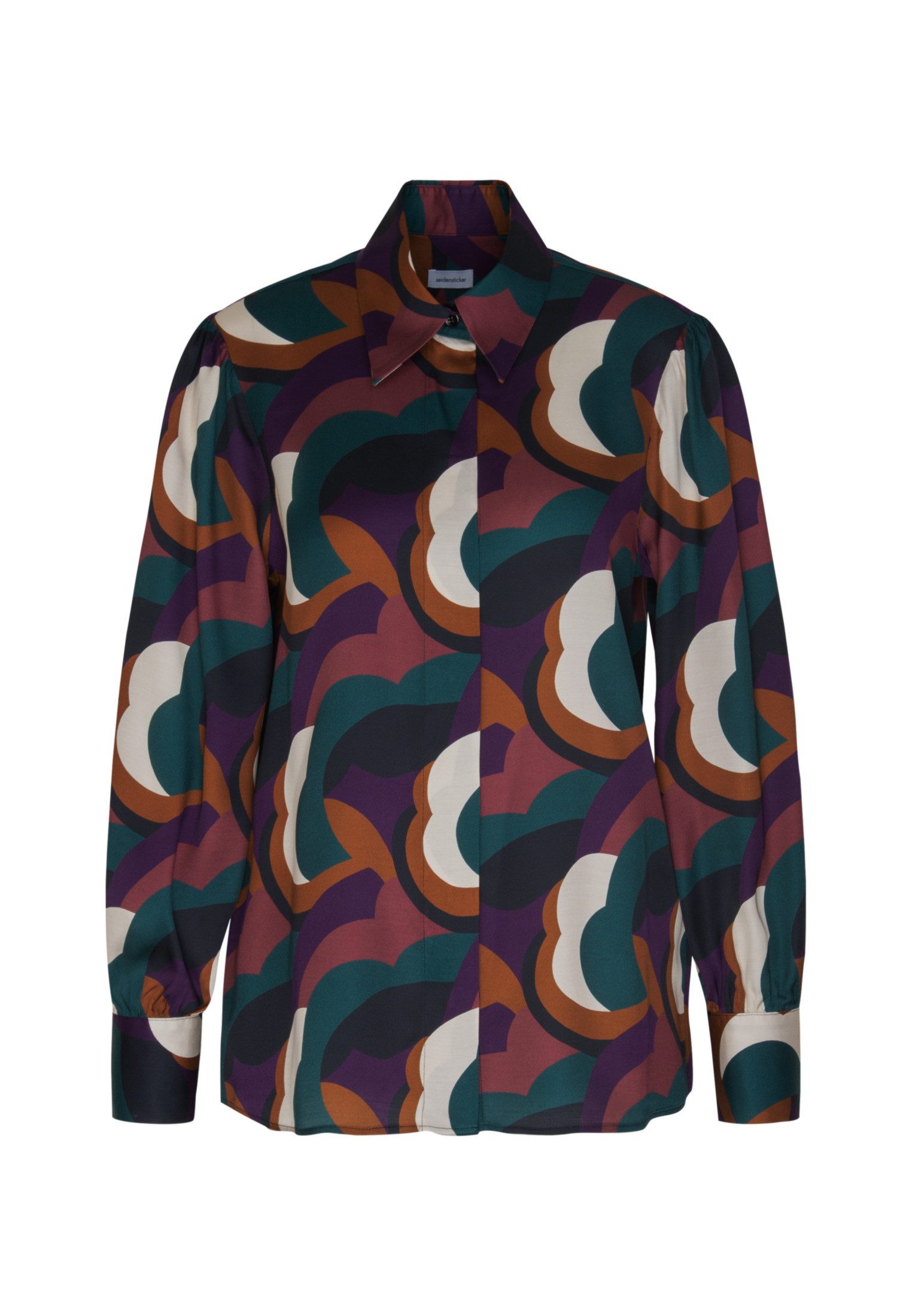 seidensticker Shirtblouse Zwarte roos Lange mouwen kraag print