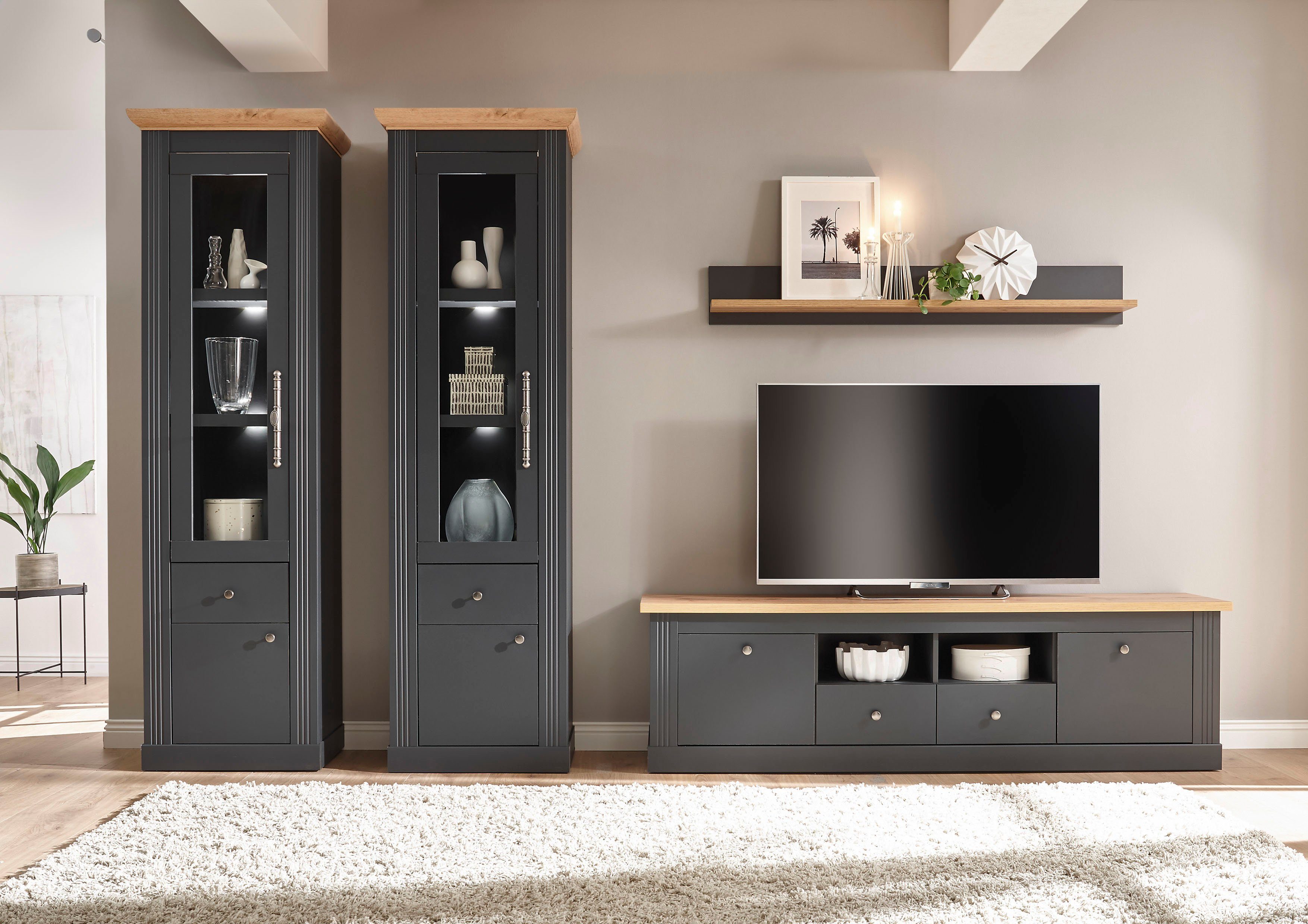 Home affaire Wandmeubel Westminster in romantische landelijke stijl (set, 4-delig) tv-wandmeubels grijs