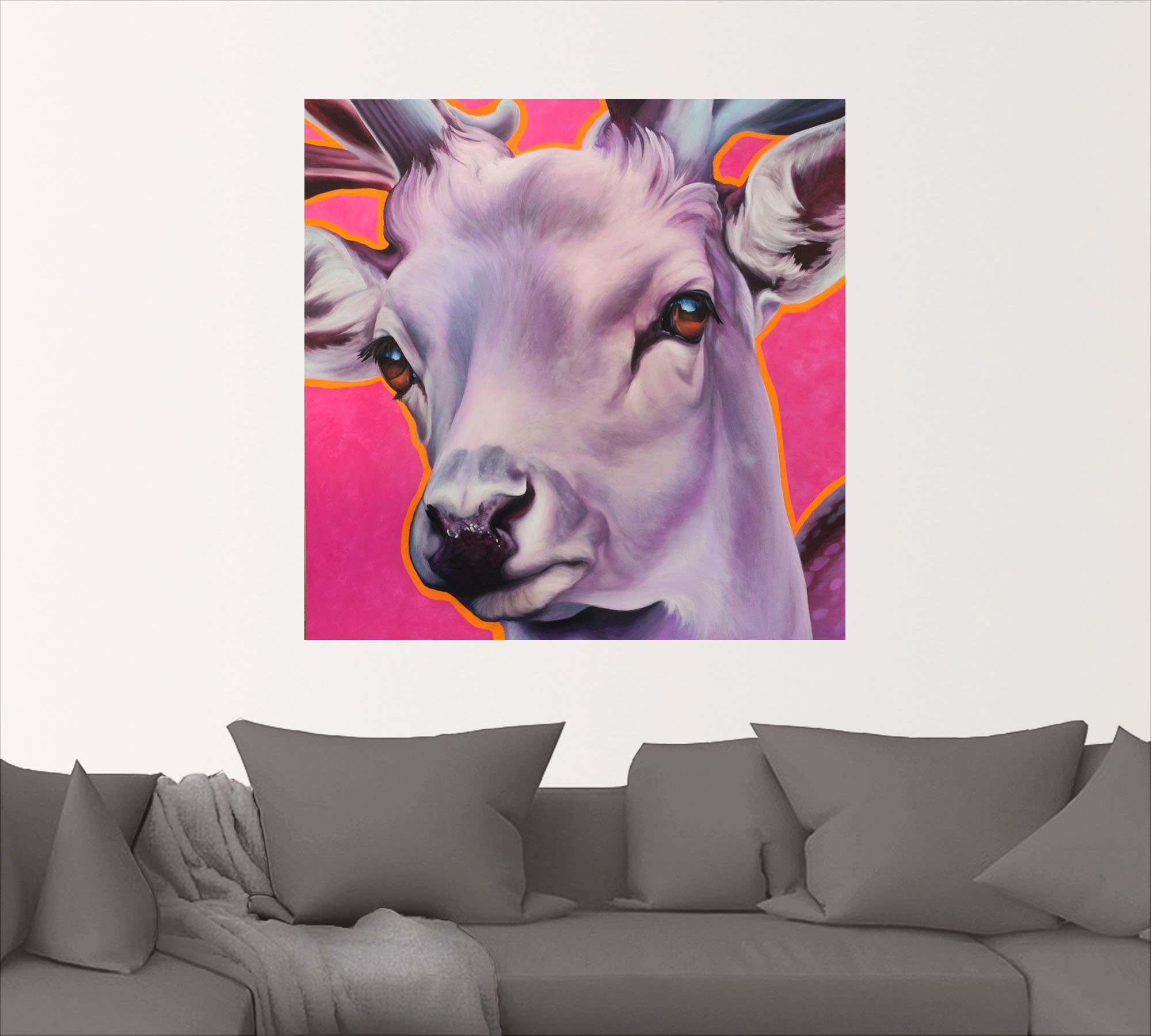 Artland Artprint Edelhert pink als artprint op linnen, muursticker of poster in verschillende maten