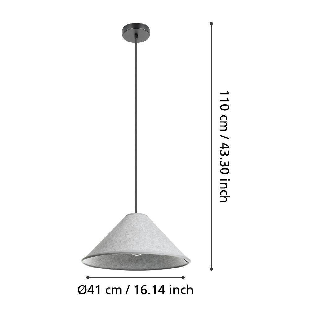 EGLO Hanglamp ALSAGER Hanglamp, vilt in grijs en metaal in zwart, E27 fitting, Ø 41 cm (1 stuk)