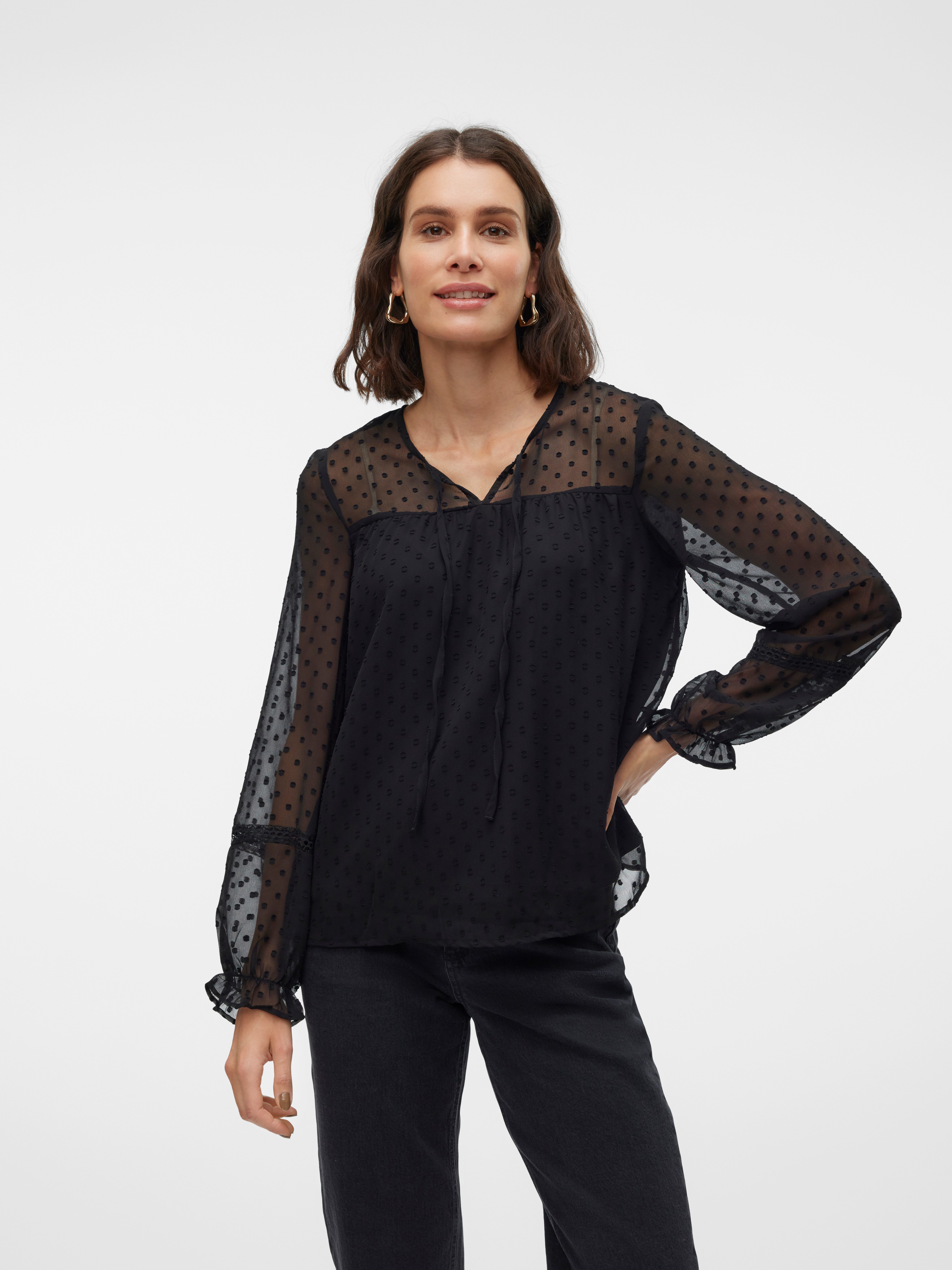 Vero Moda Blouse met lange mouwen VMLEAH LS LACE TOP WVN GA NOOS dames blouses maat XS (34) zwart