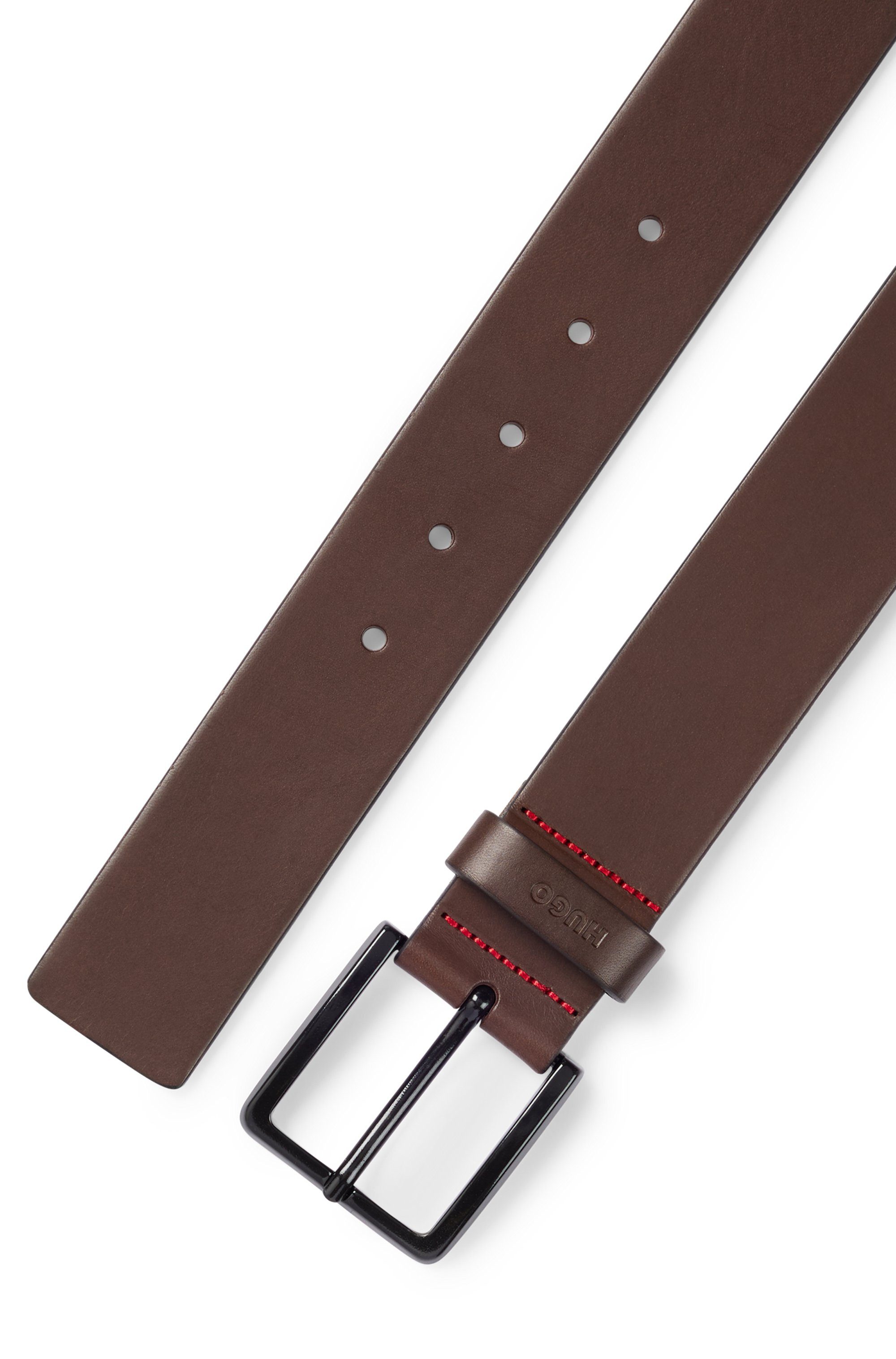HUGO Leren riem Gionio van italiaans leer met logo-embossing op de lus
