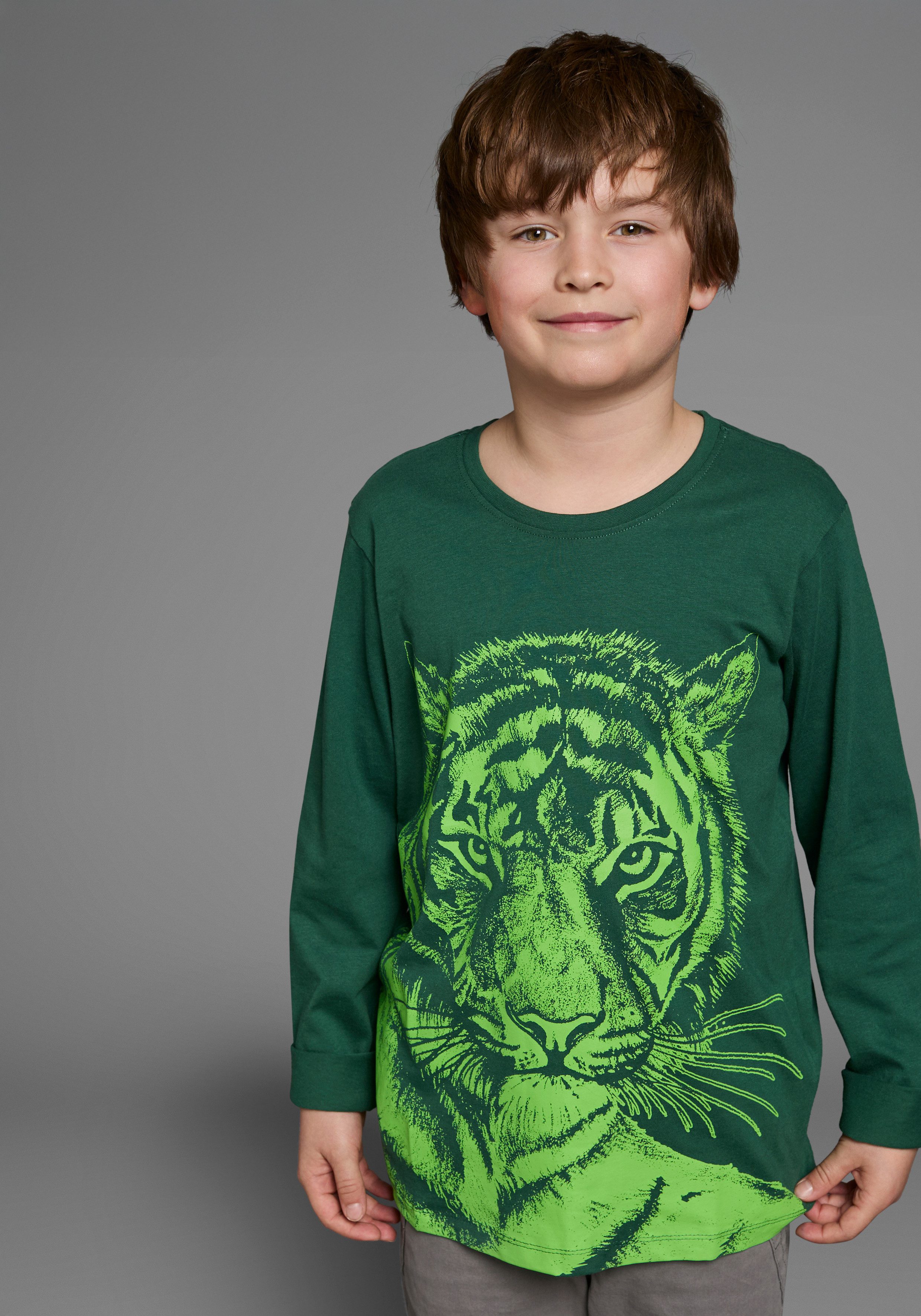 KIDSWORLD Shirt met lange mouwen NEON TIGER Lange mouwen, basic pasvorm, met trendy print, ronde hals