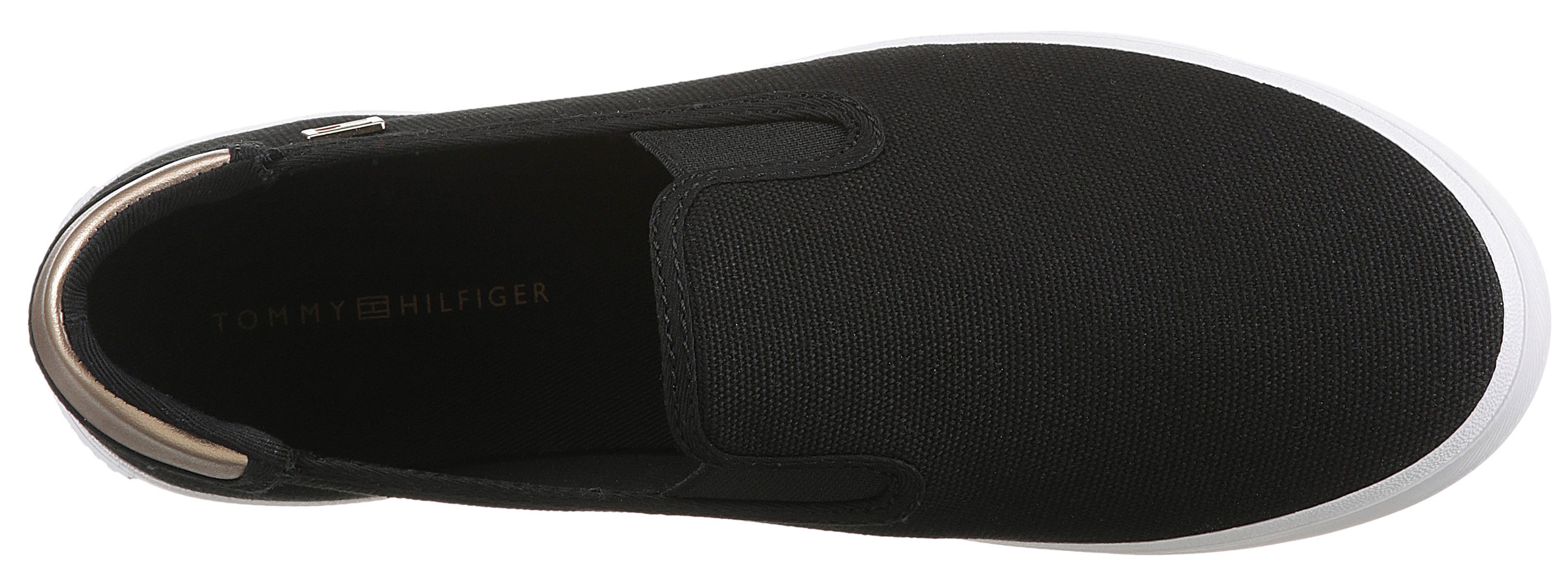 Tommy Hilfiger Slip-on sneakers VULC CANVAS SLIP-ON SNEAKER , plateau, vrijetijdsschoen, halfschoen met contrastafwerking, smalle vorm