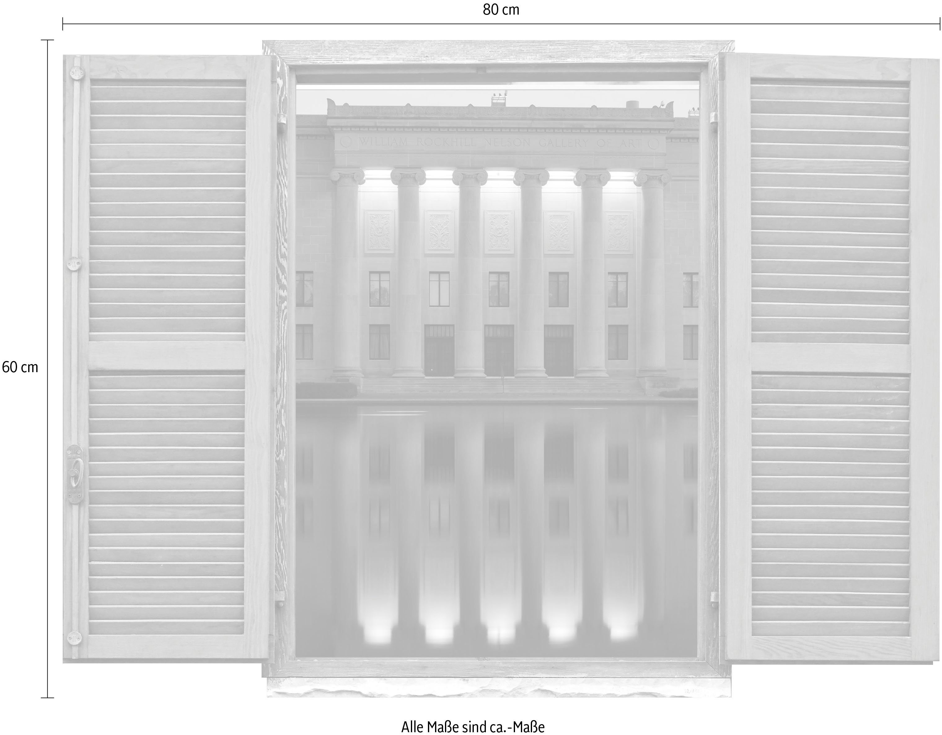 queence Wandfolie Gebouw voor het water Muursticker, muurdecoratie, zelfklevend, 3D, raam (1 stuk)