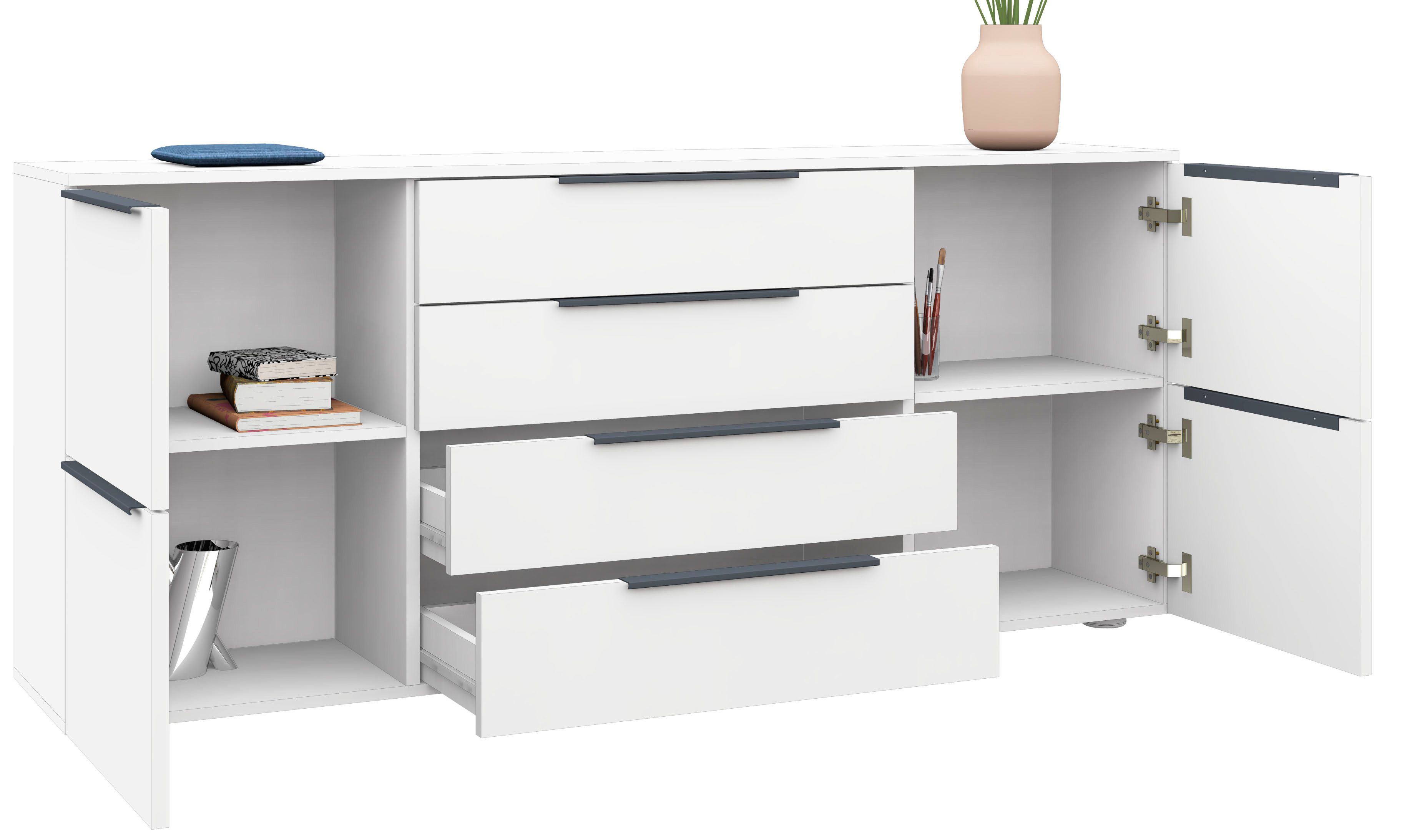 borchardt Möbel Dressoir Tom Breedte 166 cm, verstelbare legplanken, gelakte alu-profielgrepen