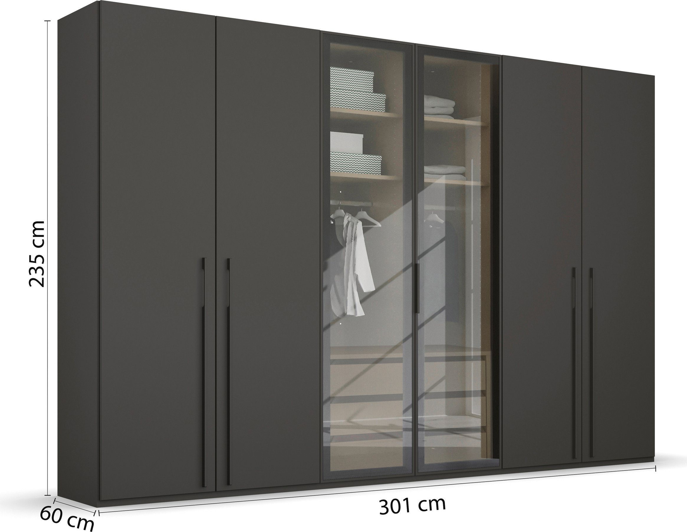 rauch Draaideurkast Kledingkast kast garderobe SKAT SHINE met hoogwaardige, transparant grijs glas inclusief uitgebreid toebehoren made in germany