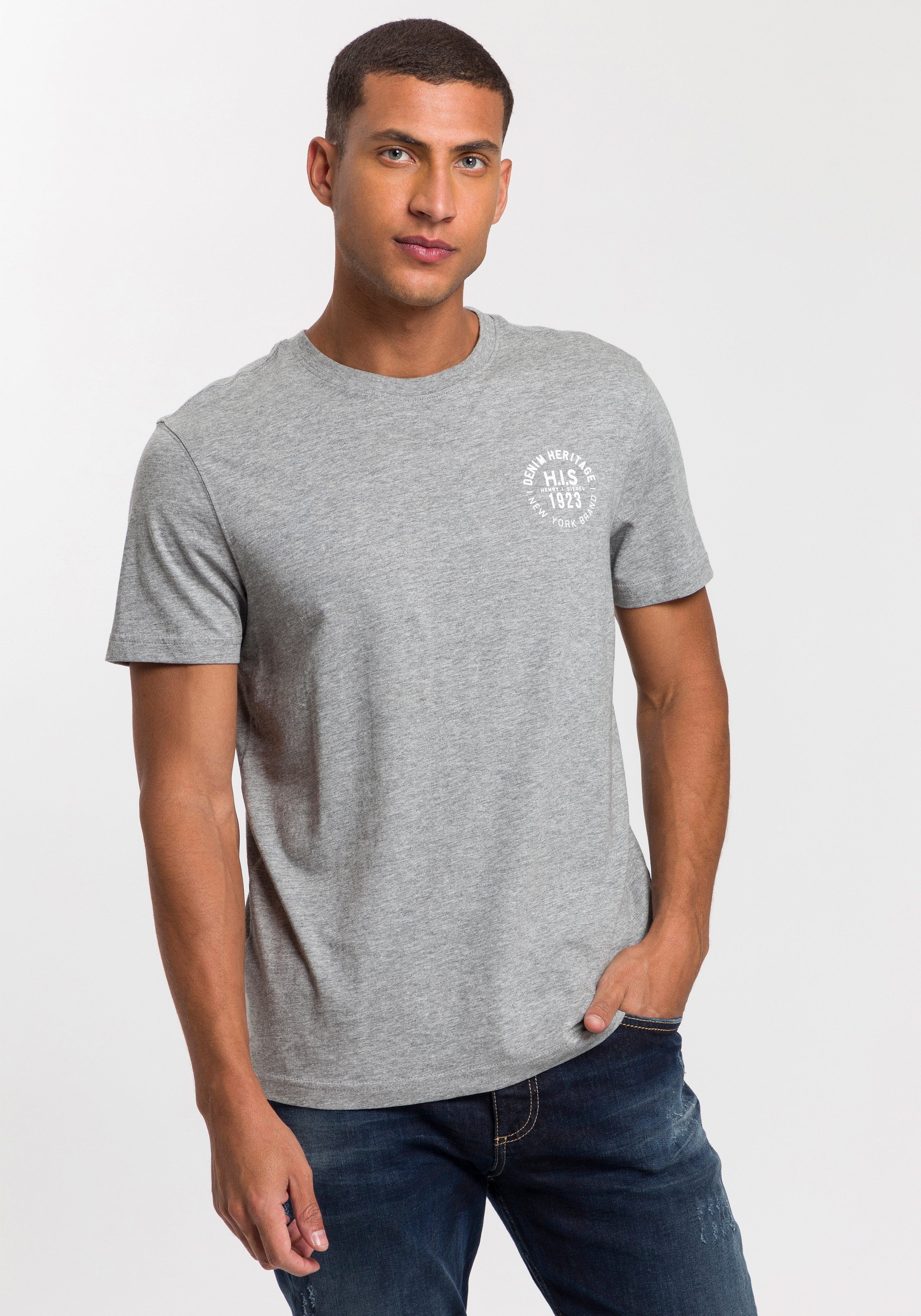 H.I.S T-shirt smal gesneden, bedrukt ontwerp, van 100% katoen (3-delig, Set van 3)