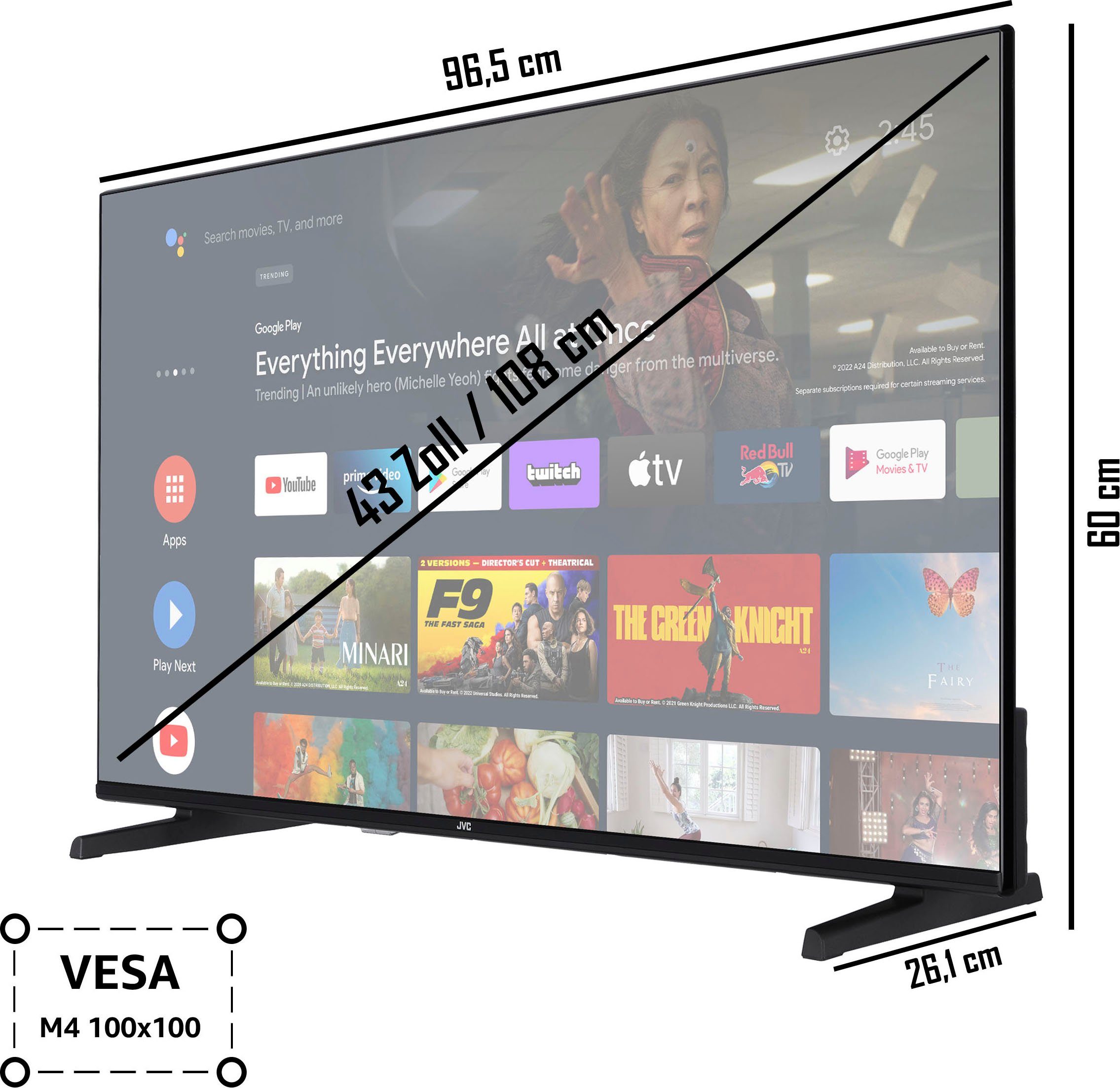 JVC Led-TV LT-43VA3355, 108 cm / 43", 4K Ultra HD, Android TV - Smart TV