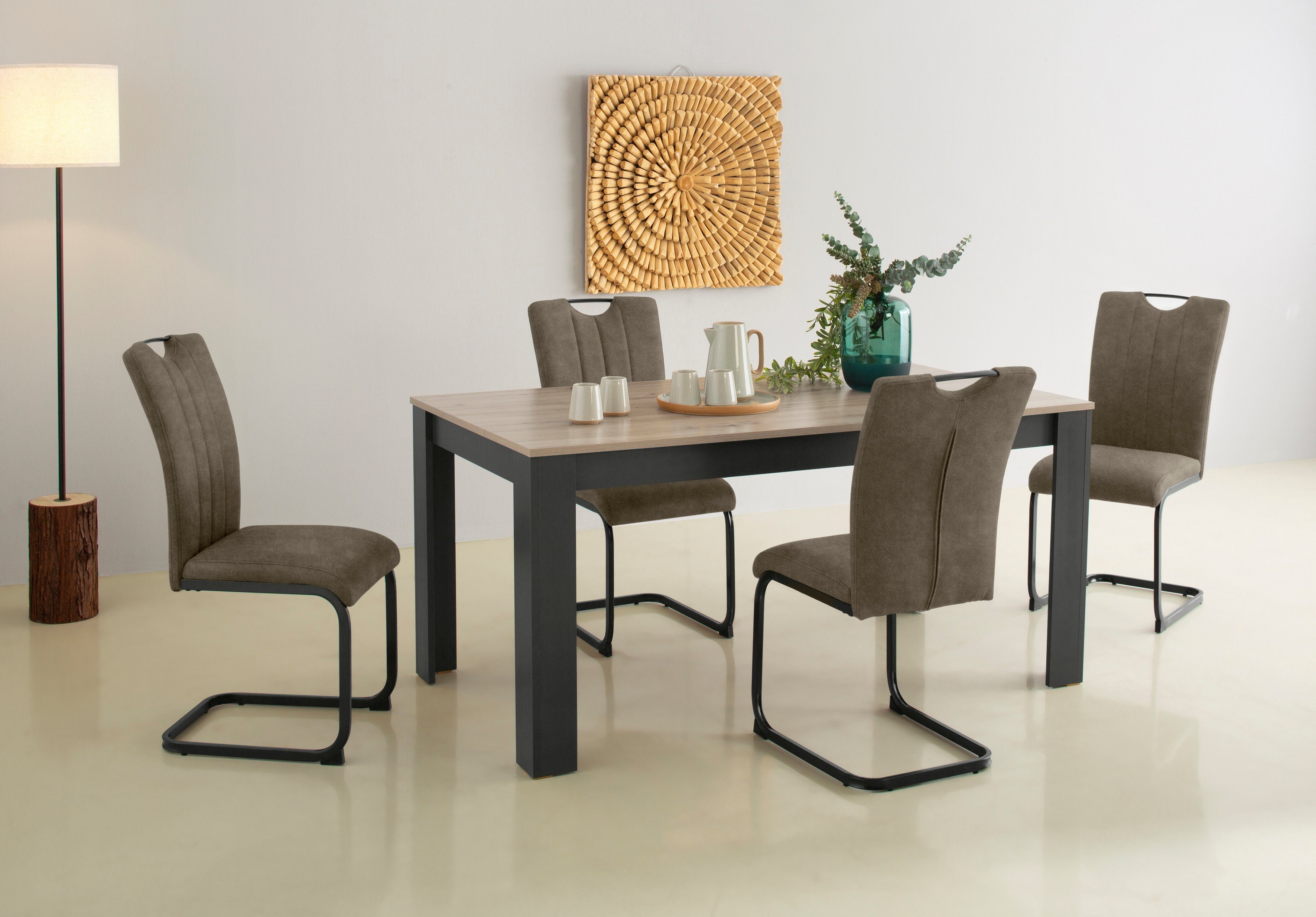 Home affaire Eethoek Napoli 5-delige eethoek met moderne sledestoel en eettafel (set, 5-delig)