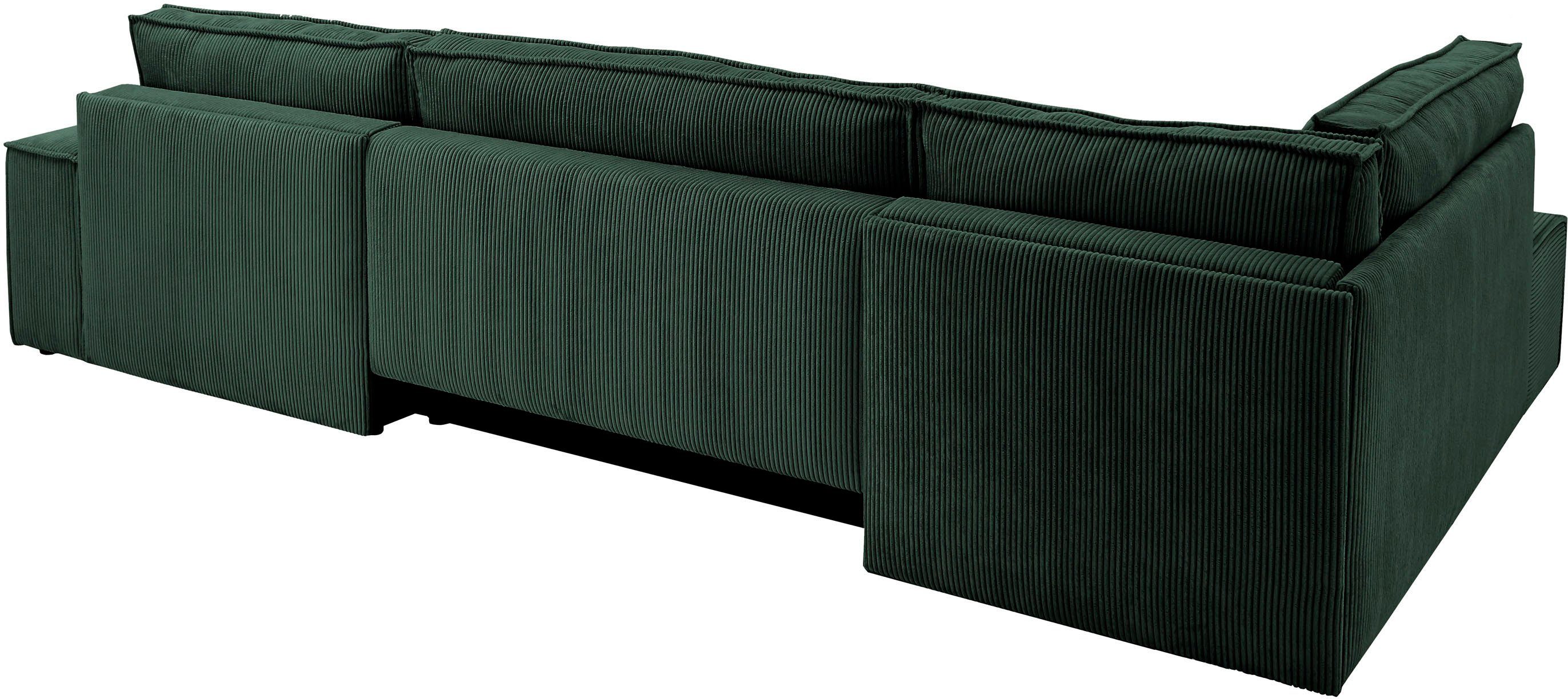 Home affaire Zithoek SHERWOOD 329 cm, U-vorm, slaapbank, Slaapfunctie met bedkist (194x139 cm), cord, vintage, fluweel