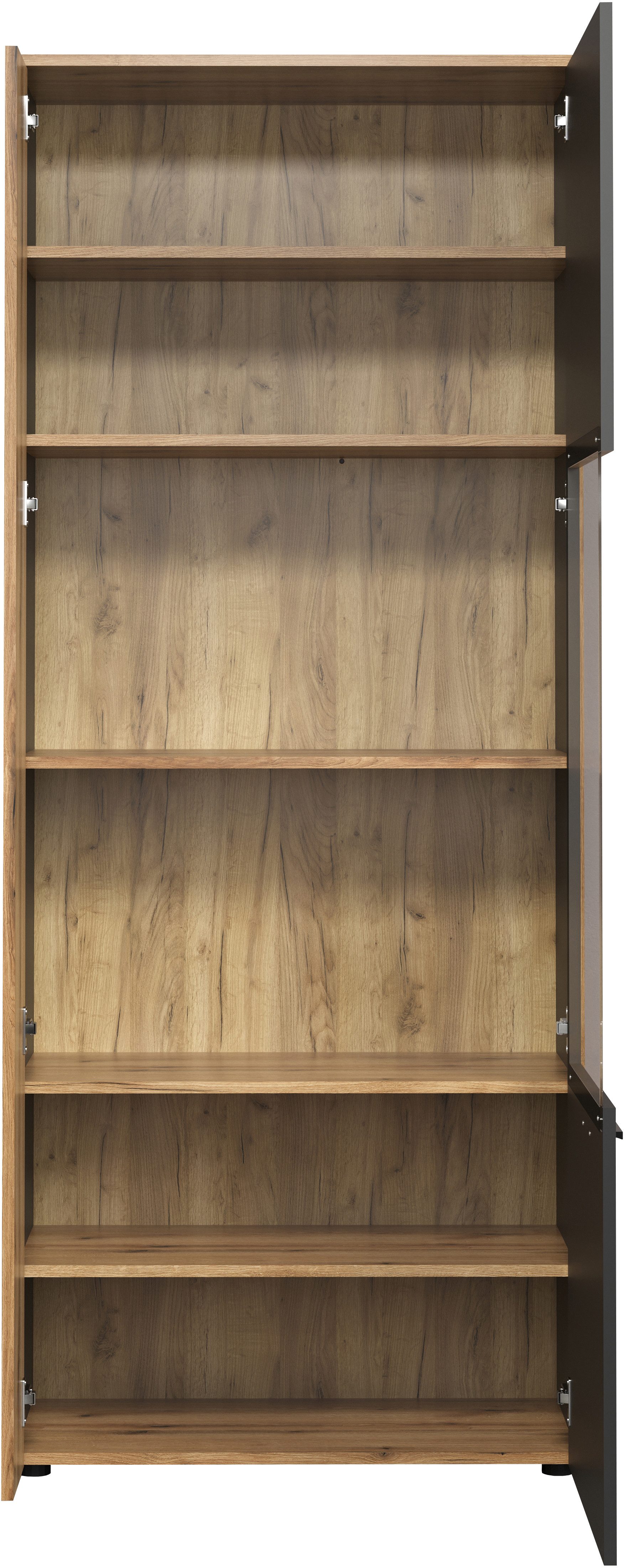INOSIGN Staande vitrinekast Estepona Royale vitrine met natuurlijke ribbellook - (B/D/H) 80/42/195 cm (1 stuk)