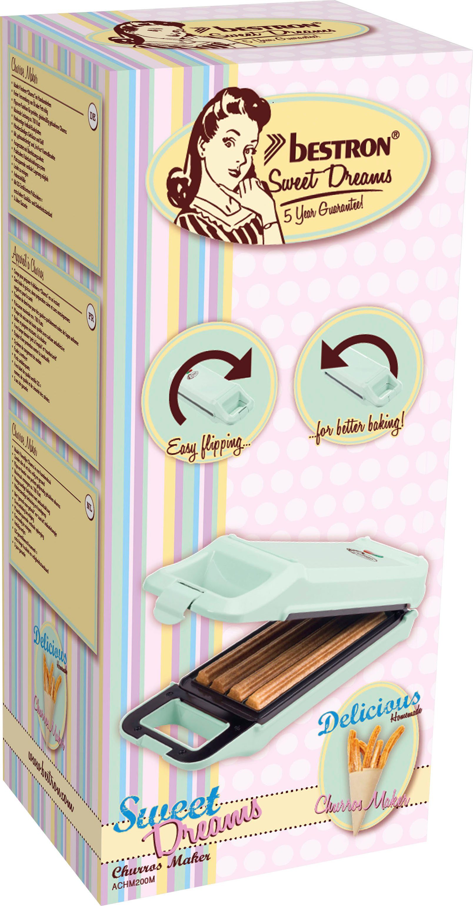 bestron Churro-maker ACHM200M Sweet Dreams Wafelijzer voor maximaal 4 Churros, retrodesign, mint