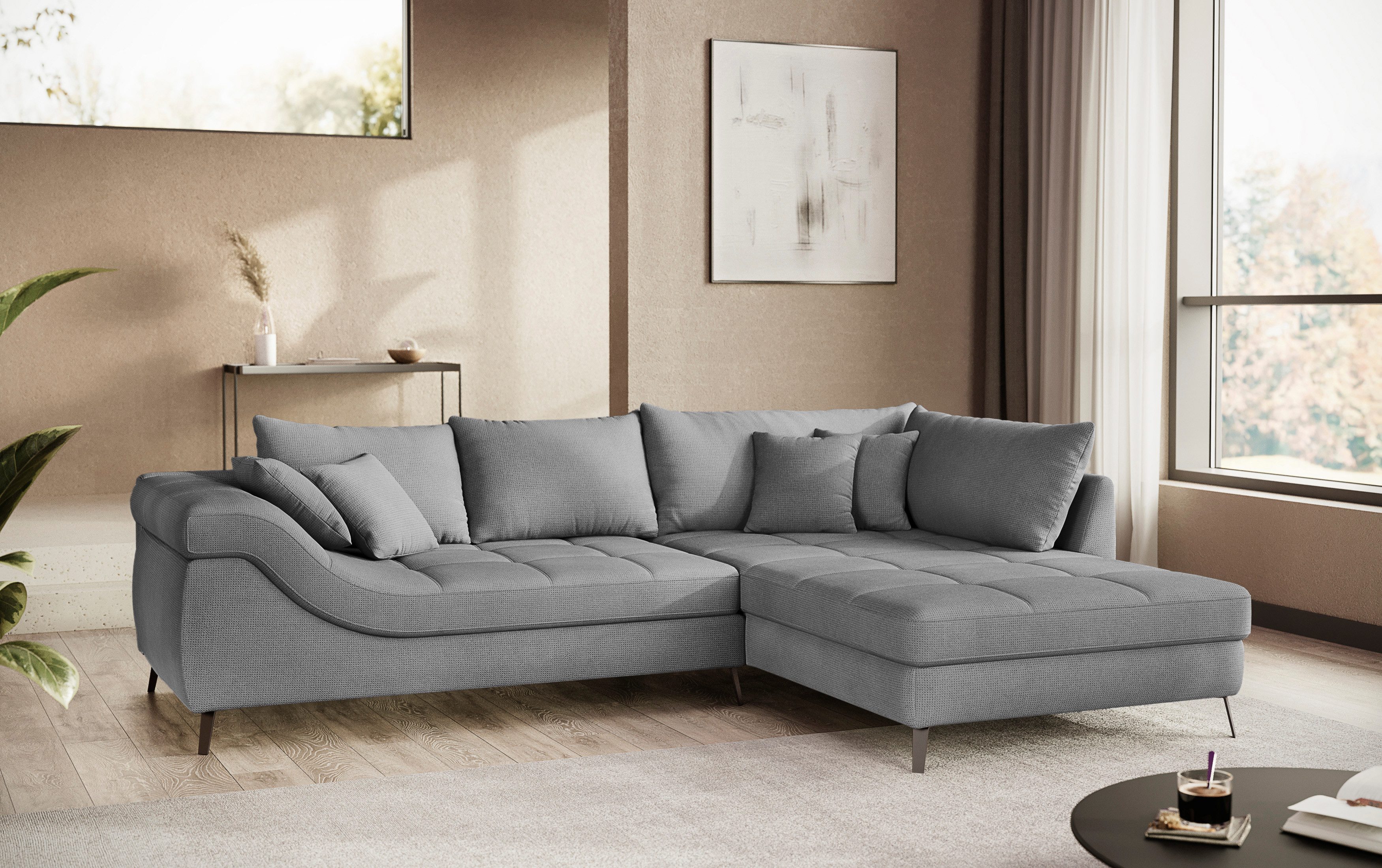 Mr. Couch Hoekbank Portofino L-vorm 4 bekledingskwaliteiten, 13,5 cm hoge metalen profielvoeten in mat zwart