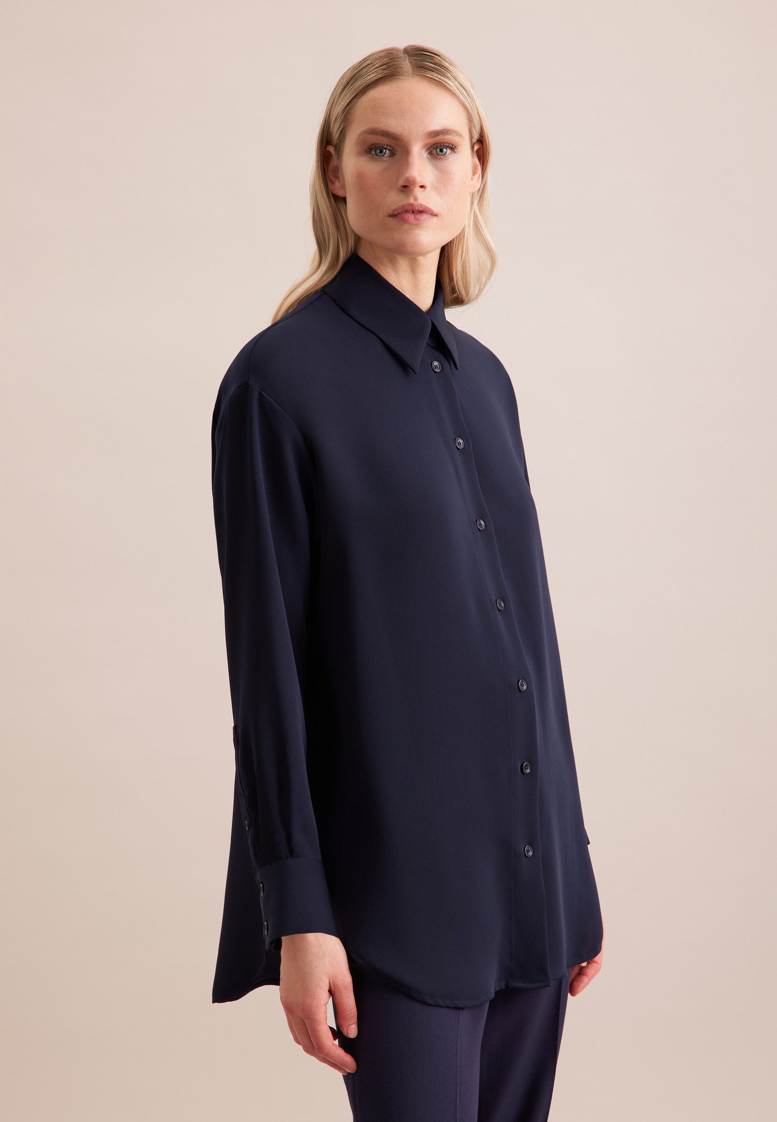 seidensticker Lange blouse Zwarte roos Lange mouwen kraag uni dames lange blouses maat S (36) blauw