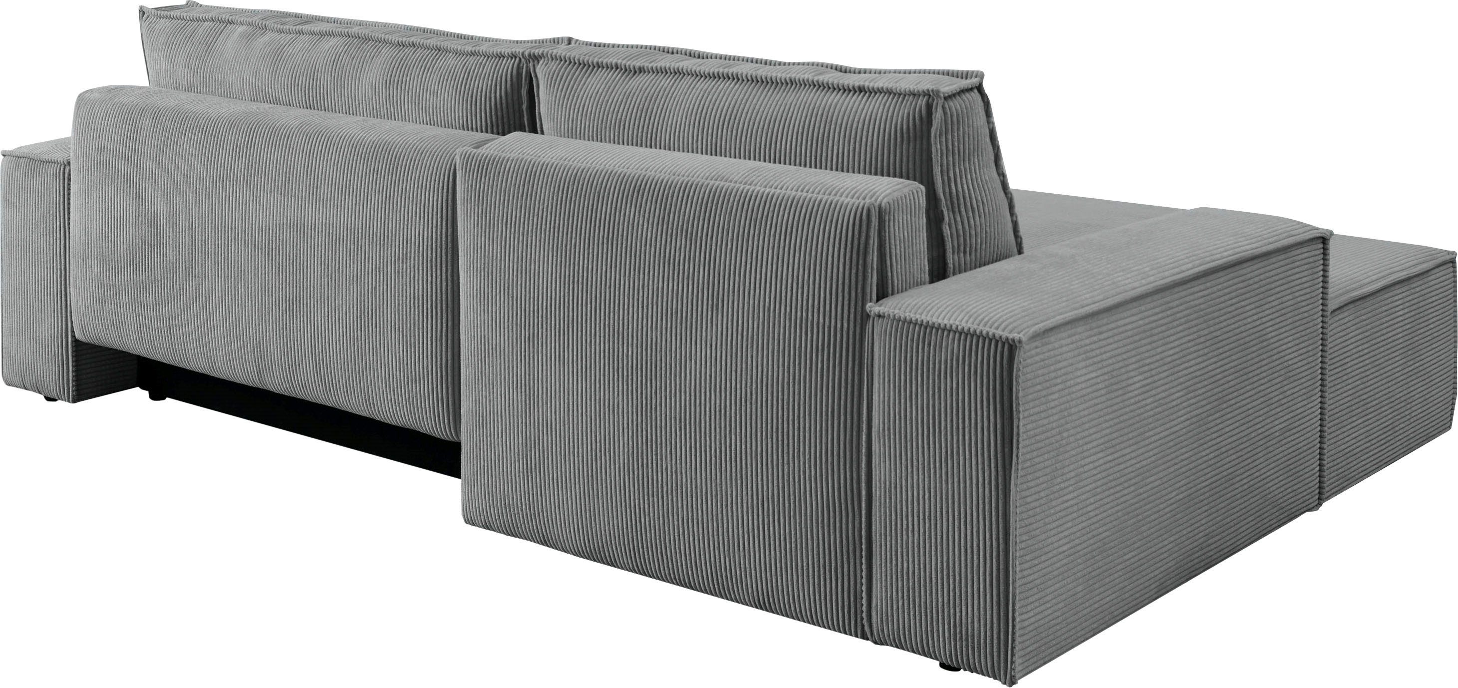 Home affaire Hoekbank SHERWOOD bedbank 267 cm, L-model, Slaapfunctie met bedlade (210x136 cm), cord, vintage, fluweel