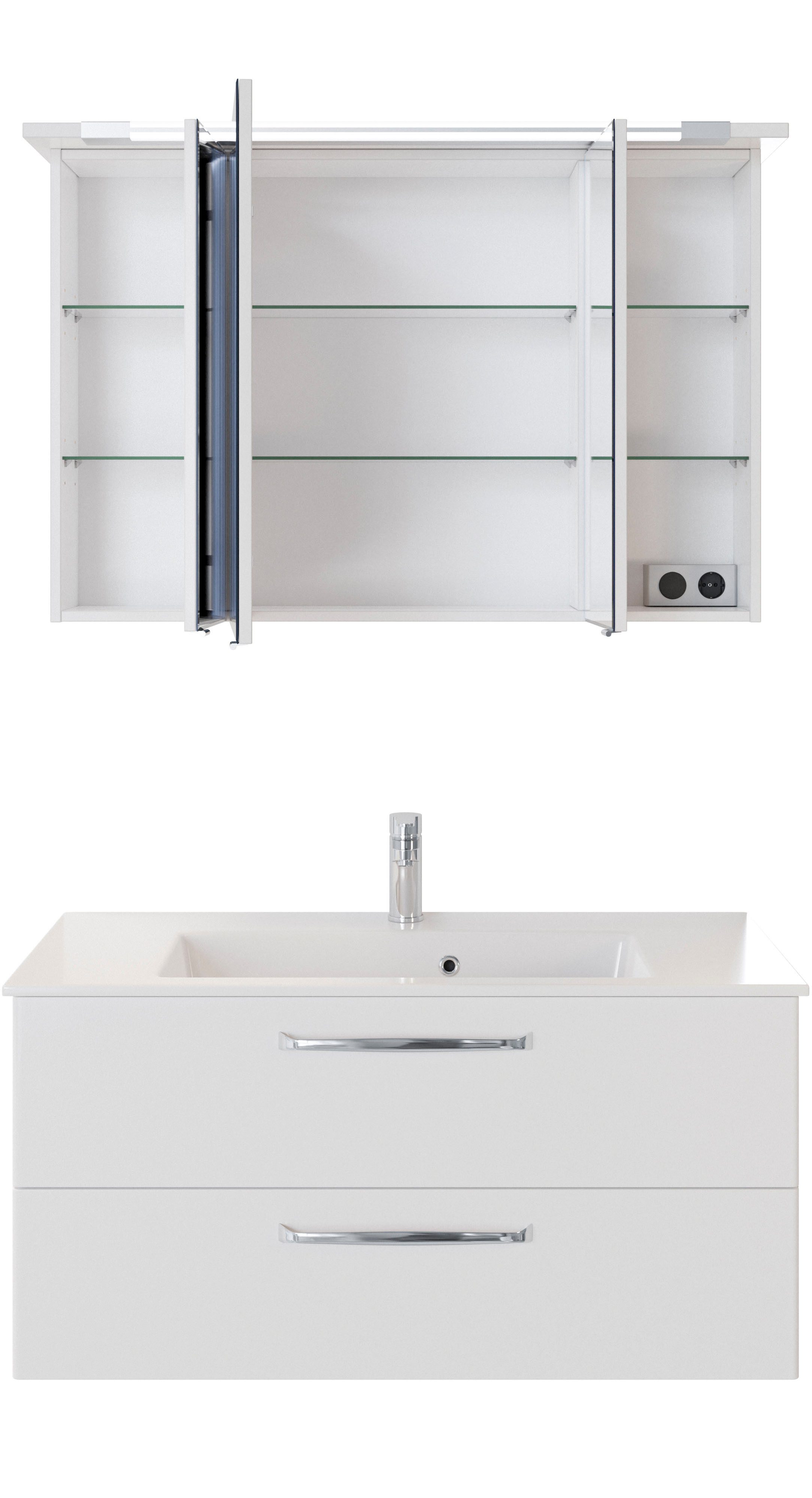 Saphir Badmeubelset Trentino 2-delig mineralen marmer wasbak, spiegelkast met LED-profiel (3 stuks)
