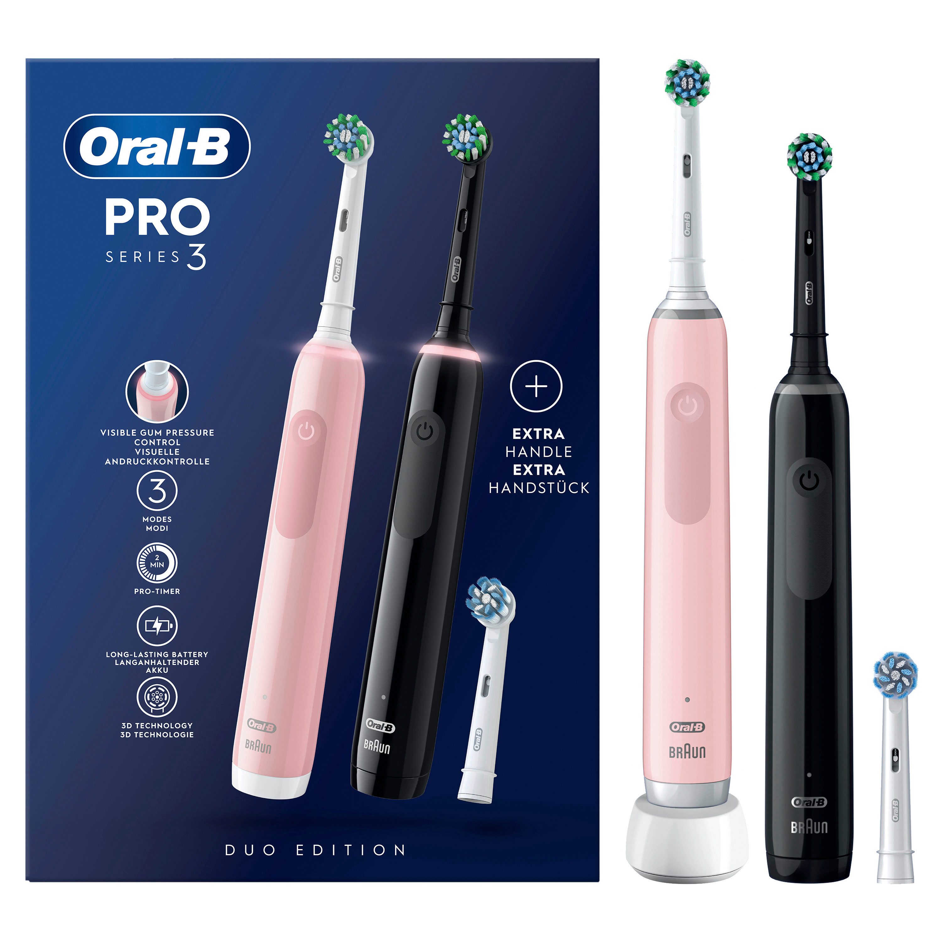 Oral B Elektrische tandenborstel Pro 3 3900 Dubbelpak 3 reinigingsstanden