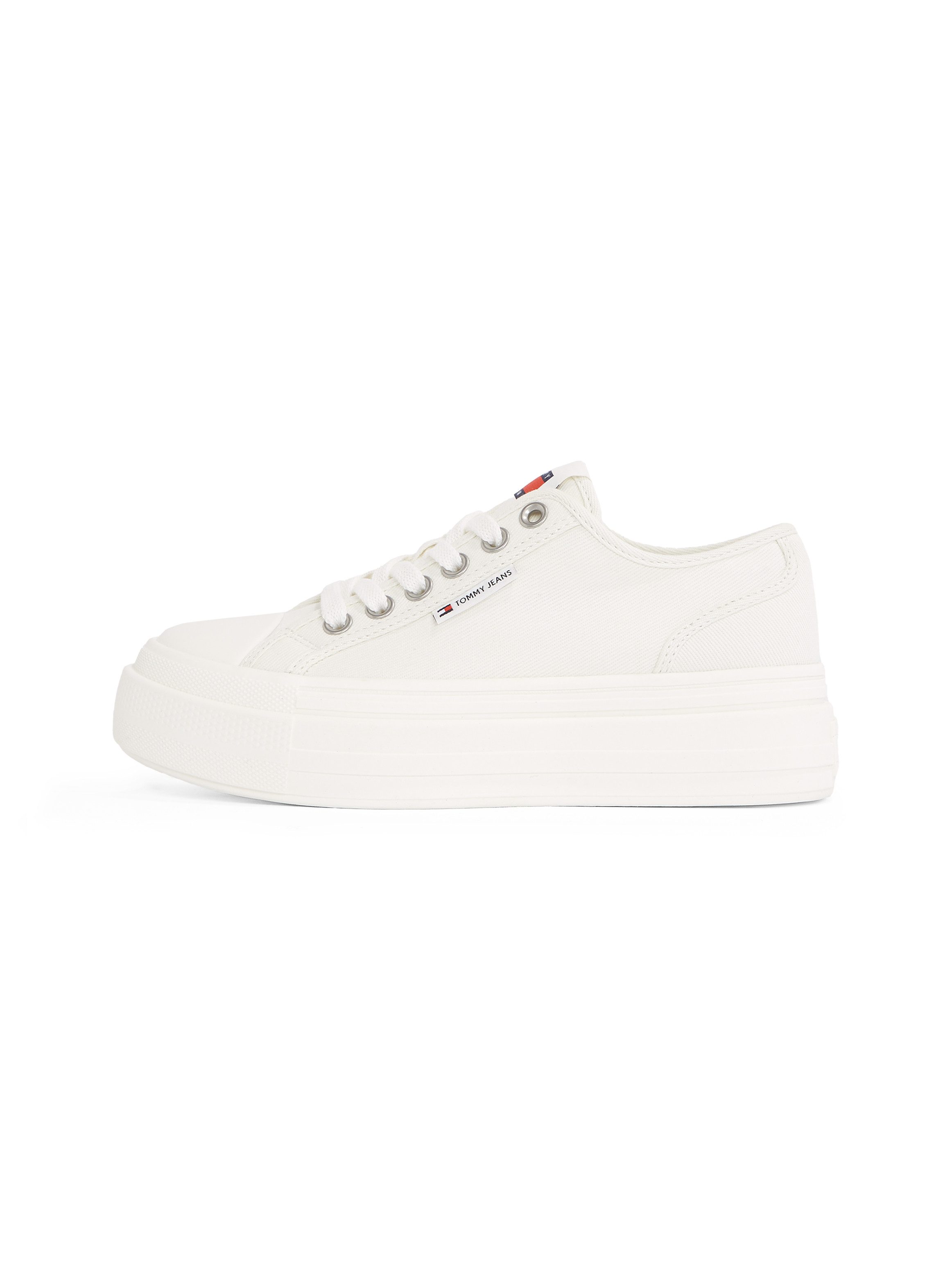 TOMMY JEANS Plateausneakers TJW FOXING FLATFORM LC , vrijetijdsschoen, halfschoen, veterschoen in jeans-look