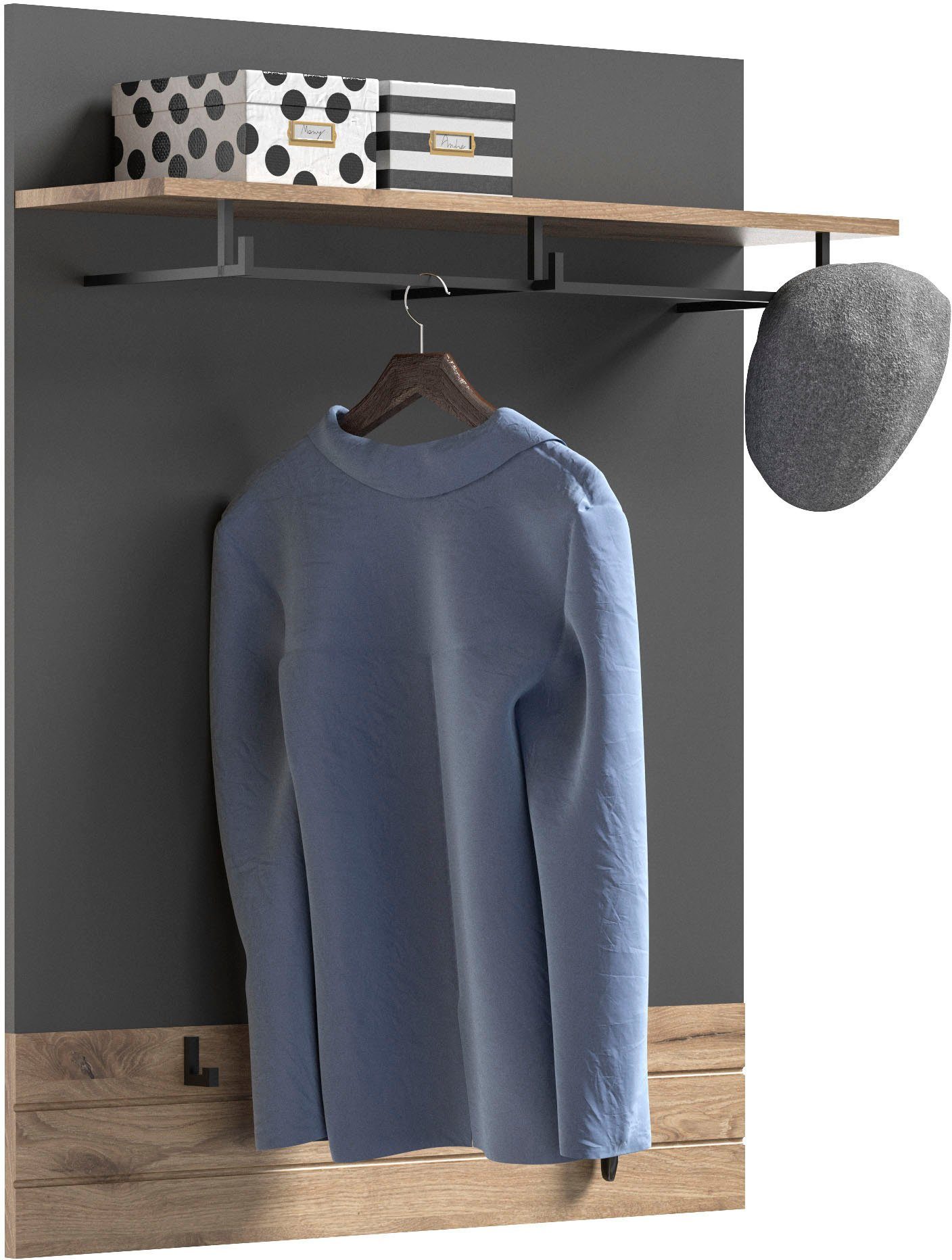 INOSIGN Kapstokpaneel Riga, Hoogte 117 cm, met hoedenplank, kledingstang, 3 Haken