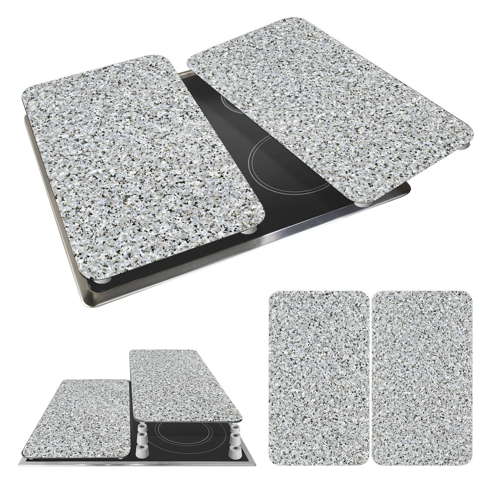 WENKO Kookplaatdeksel Universal Model Granit Kookplaatafdekking voor alle soorten kookplaten, krasvast, met antislipvoetjes (set, 2-delig)