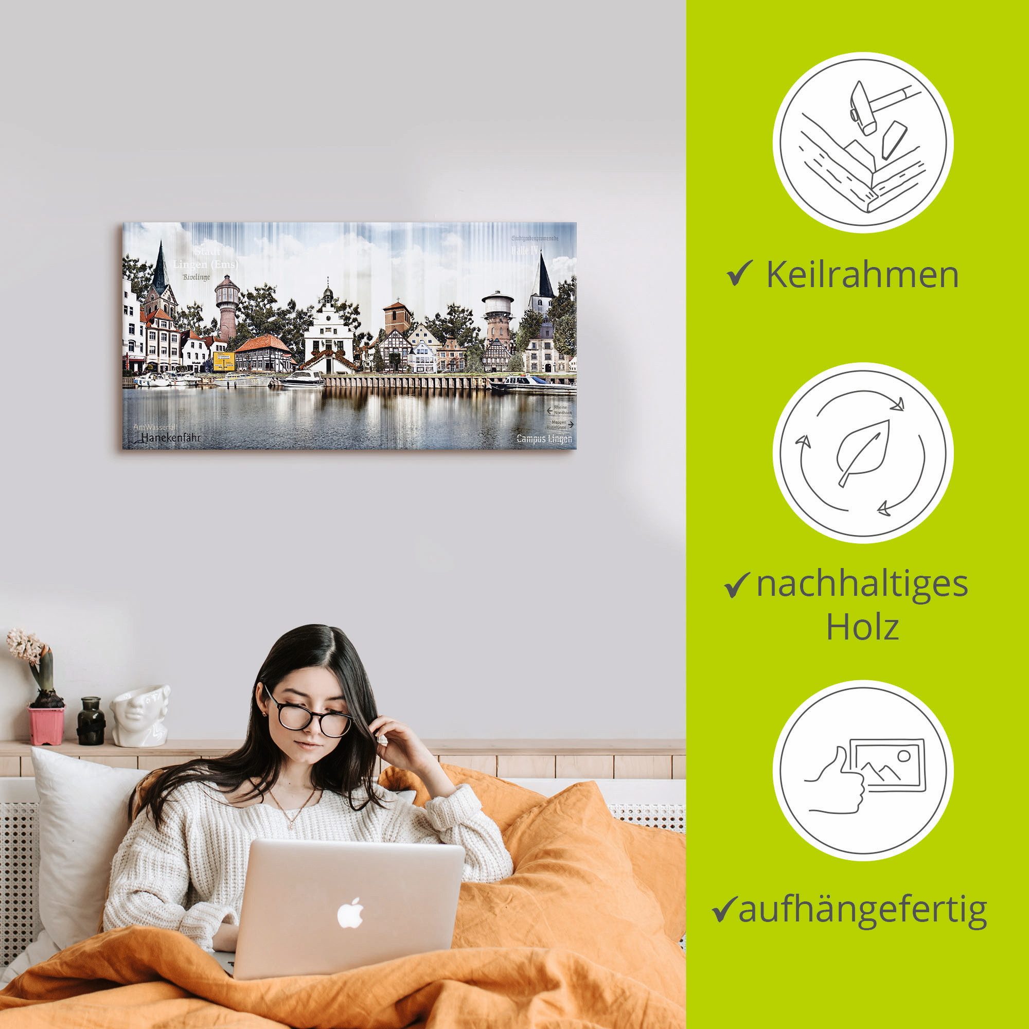 Artland Artprint op linnen Lingen Eems skyline collage