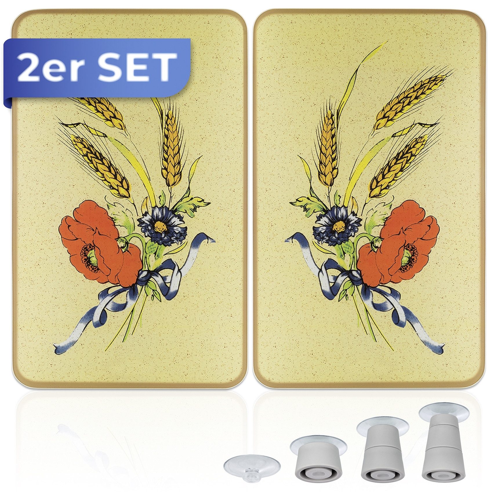 WENKO Kookplaatdeksel Universeel model Korenbloemen (set, 2-delig)