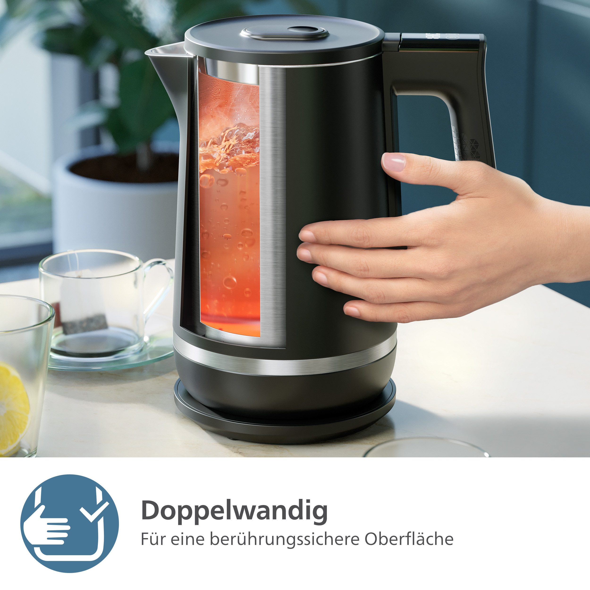 Philips Waterkoker HD9396/90 7000 Series, dubbelwandig, met 6 temperatuurinstellingen, 1,7 l