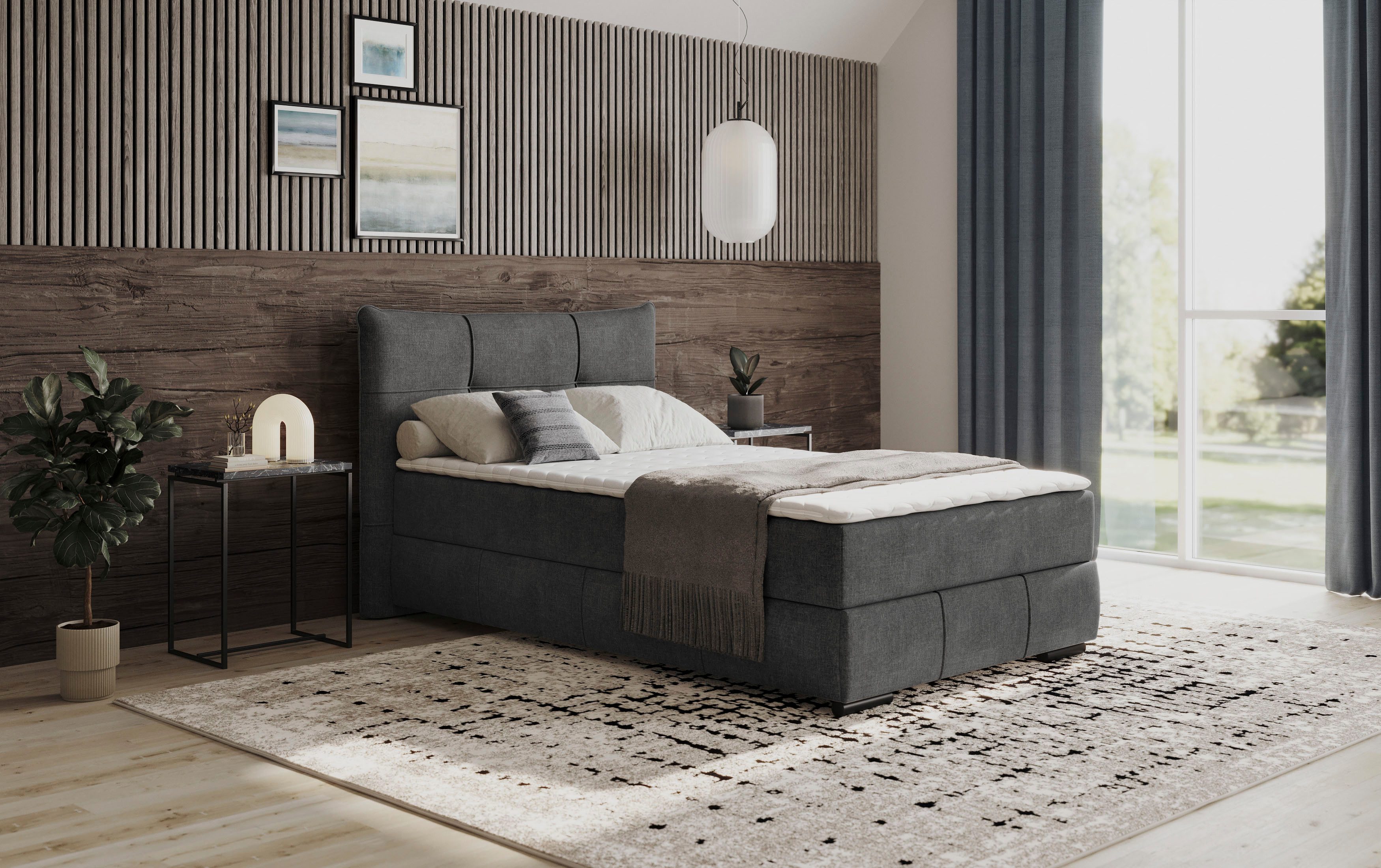 Mr. Couch Boxspring Brewdley met bedkist, incl. matras Topmatras en sierkussen, in verschillende hardheden beschikbaar boxsprings grijs