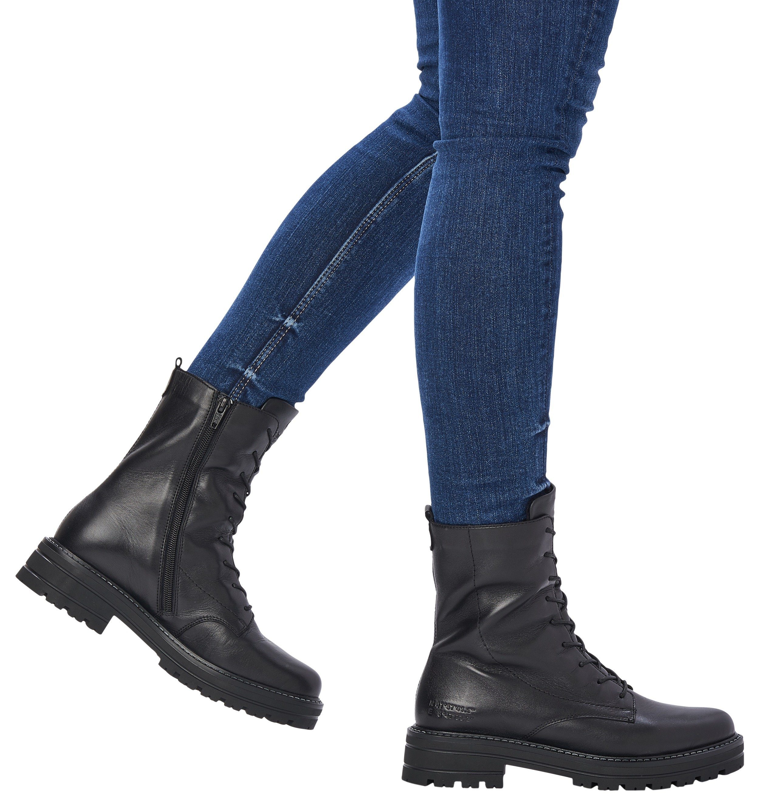 Remonte Veterlaarsjes blokhak, veterschoenen, chunky boots met contrast-raamstiksels