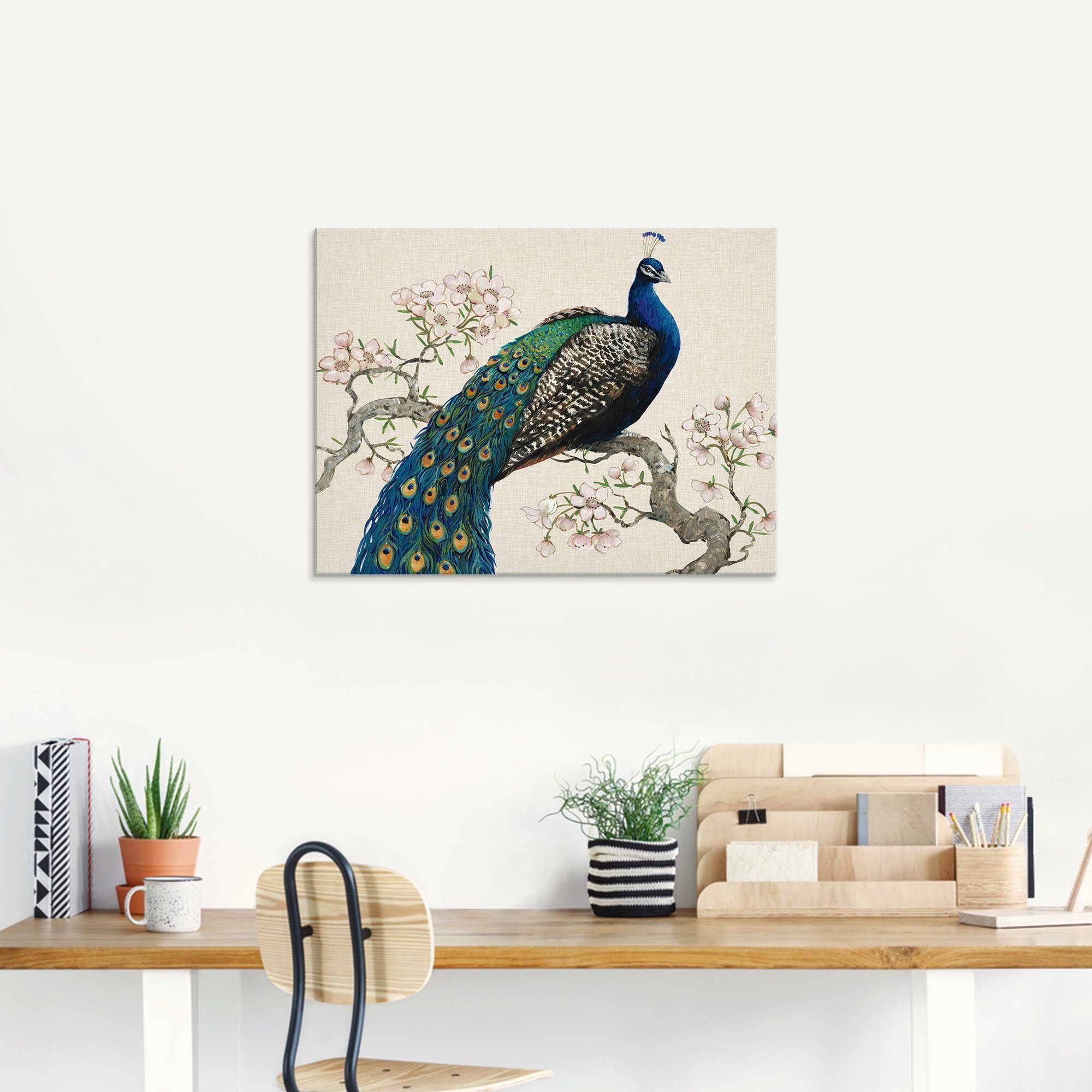Artland Print op glas Pauw & bloemen I in verschillende maten