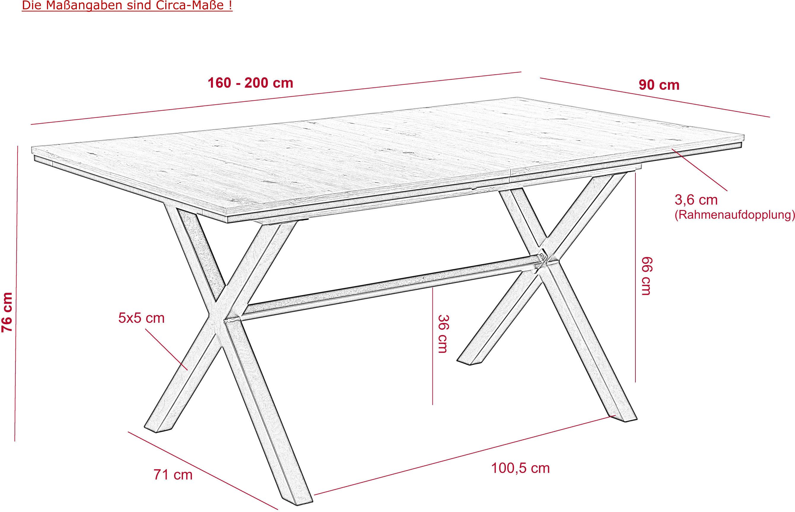 HELA Eethoek Saar Tafel 160-200x90 cm, inlegplaat, X-frame, stoel 360° draaibaar (6-delig)