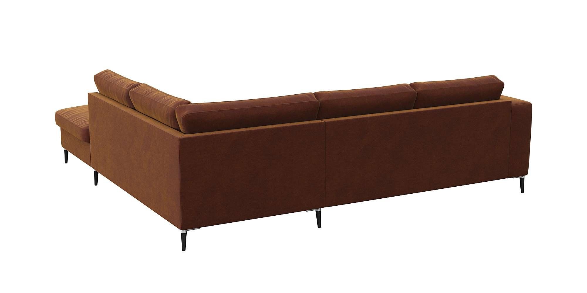FLEXLUX Hoekbank Fiore, L-vorm brede armleuningen, aluminium/zwarte poten, bxd 241x225 cm, koudschuim in de zitting