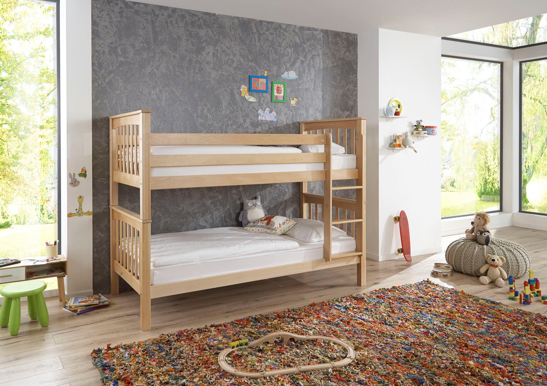 Relita Stapelbed Kick, hoogslaper, bedden ook apart te plaatsen incl. oprolbare lattenbodem en ladder, optioneel met bedlade, beuken stapelbedden