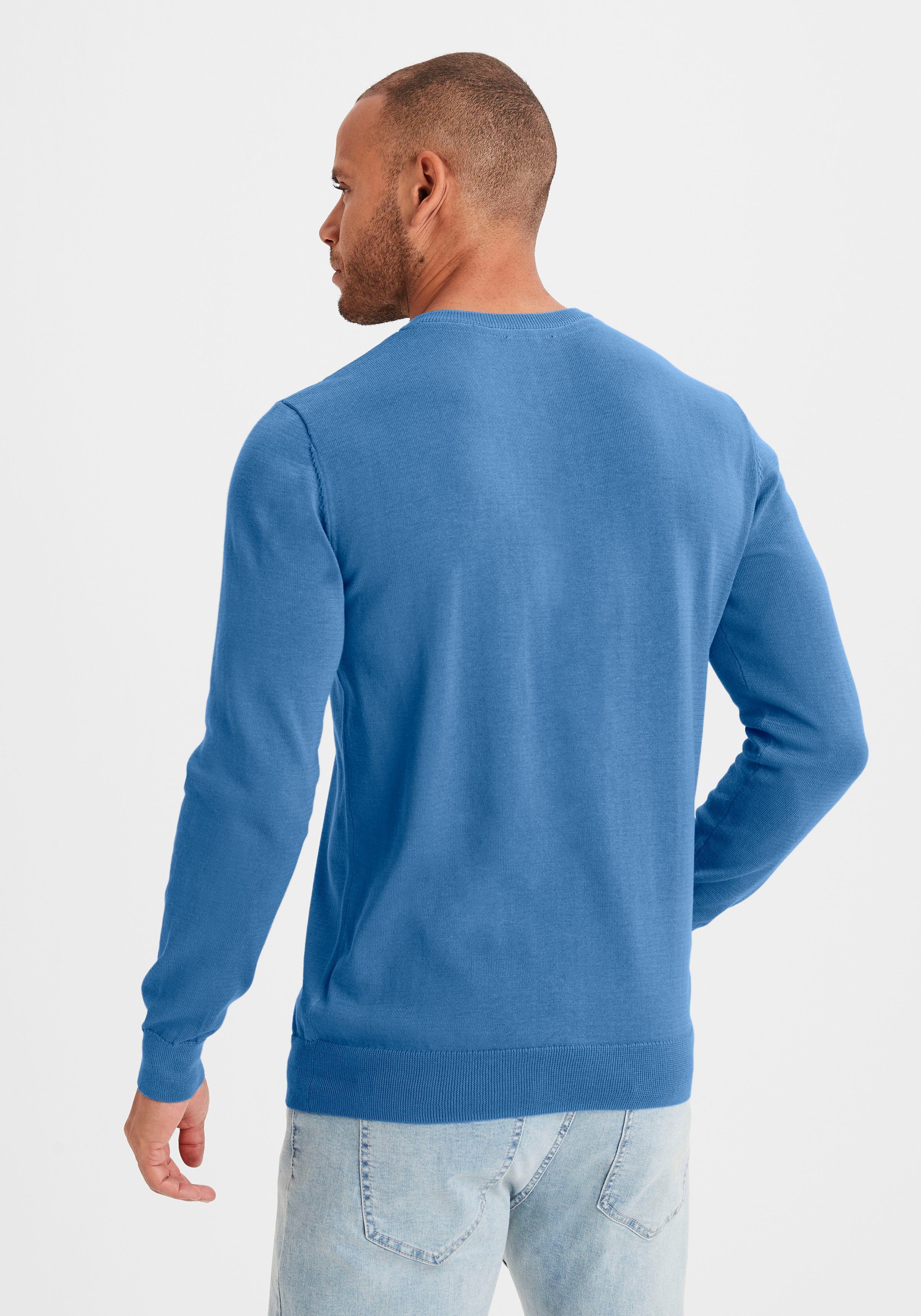 H.I.S Gebreide trui met v-hals, pullover van fijn breiwerk, katoenmix